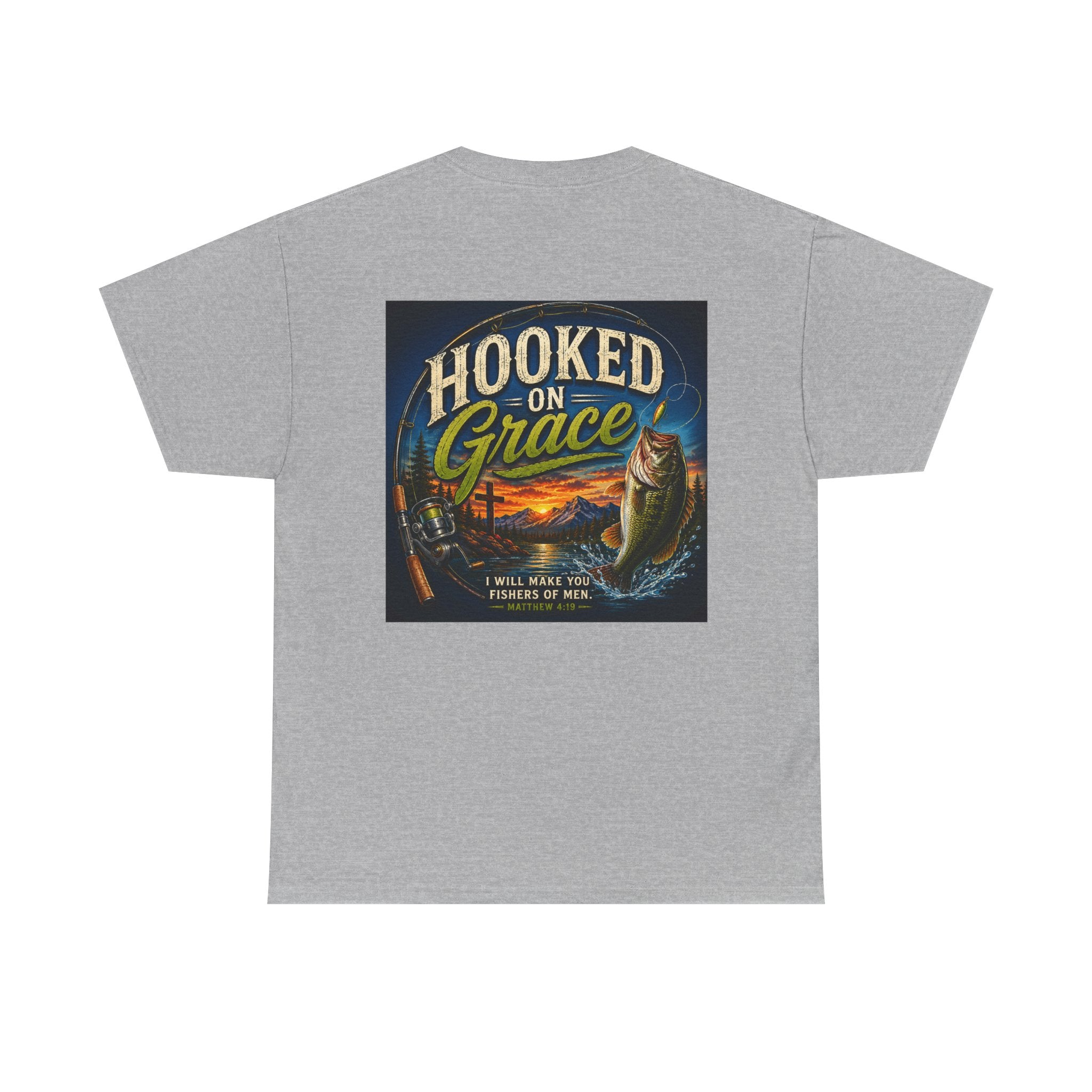 Hooked on Grace Christian Fishing T-Shirt | Faith Based Outdoor Unisex Heavy Cotton Tee