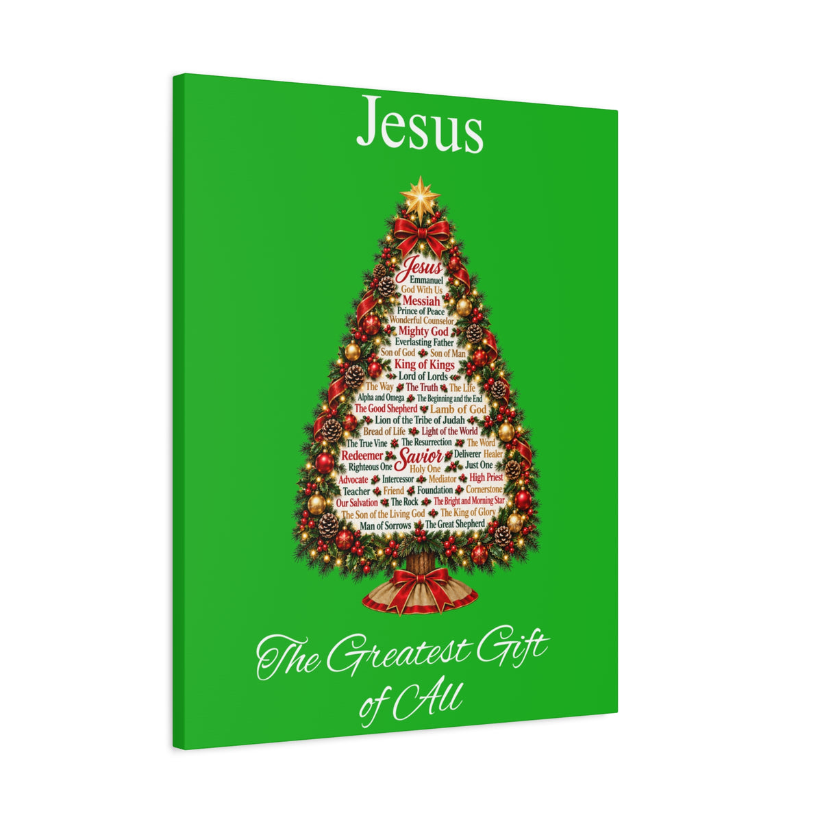 Jesus – The Greatest Gift of All | Christian Christmas Tree Wall Art, Matte Canvas, Stretched, 1.25"