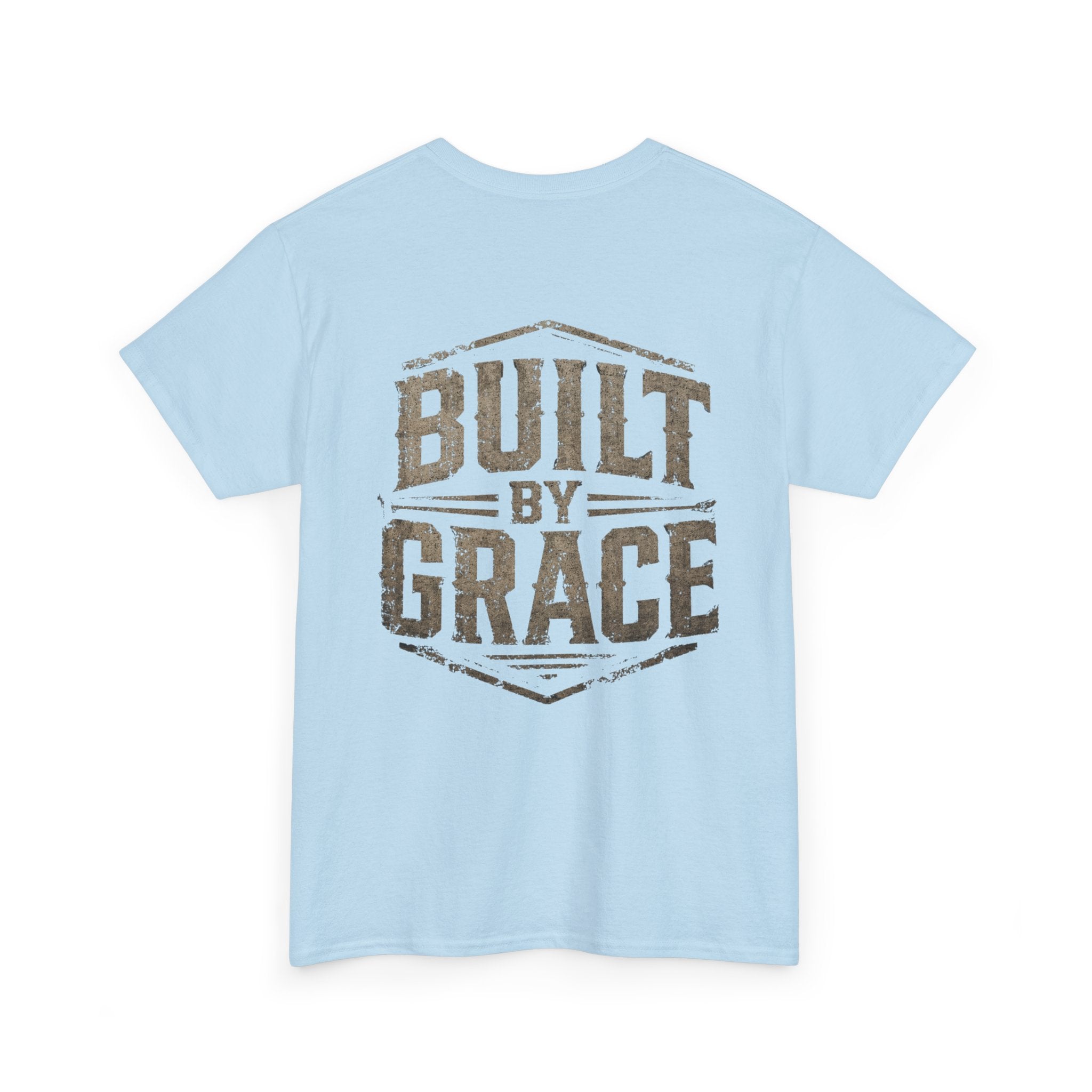 Built By Grace Christian T-Shirt | Rugged Faith-Based Graphic Tee | Inspirational Western Style Unisex Heavy Cotton Tee