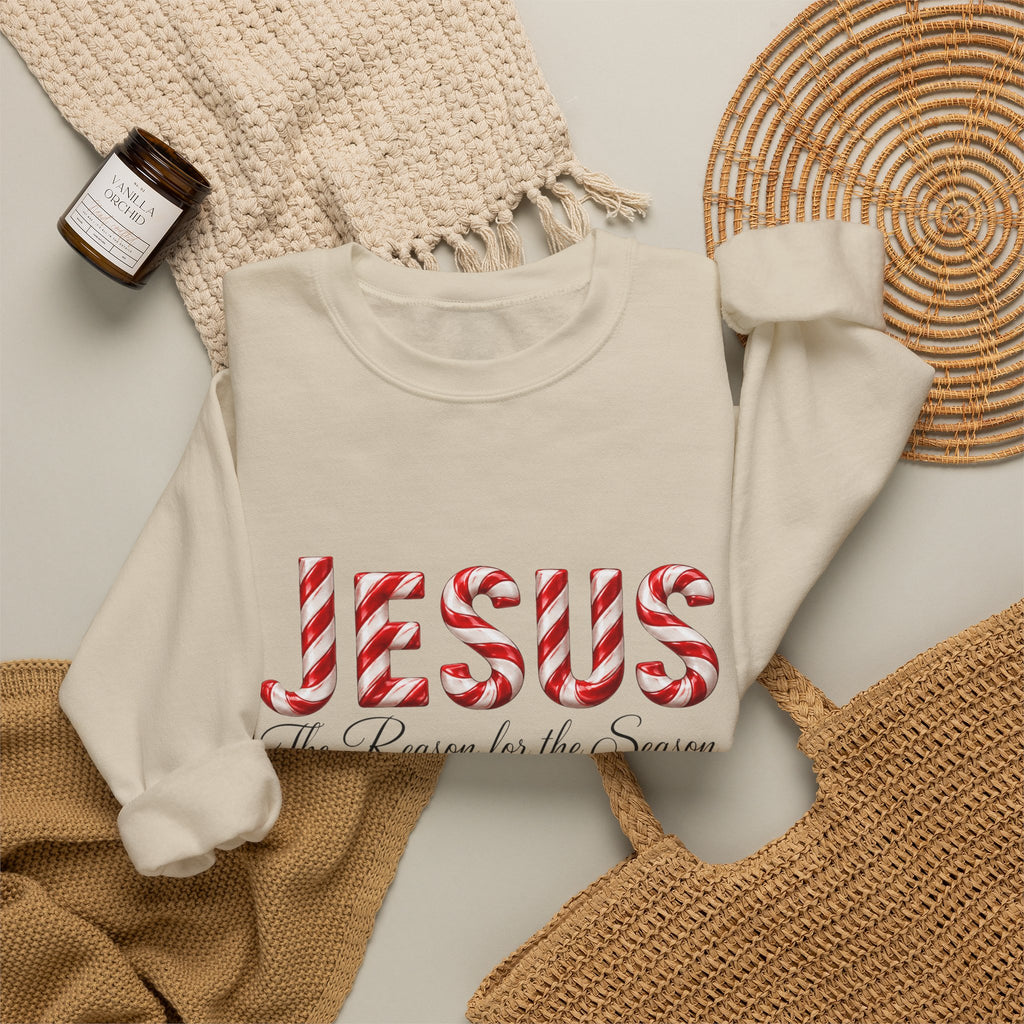Jesus Is the Reason for the Season – Candy Cane Christmas Sweatshirt-Unisex Heavy Blend™ Crewneck Sweatshirt