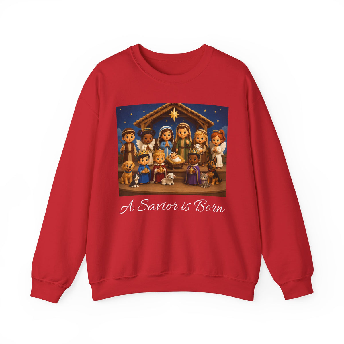 A Savior Is Born Nativity Christmas Sweatshirt – Christian Faith Holiday Heavy Blend™ Crewneck Sweatshirt