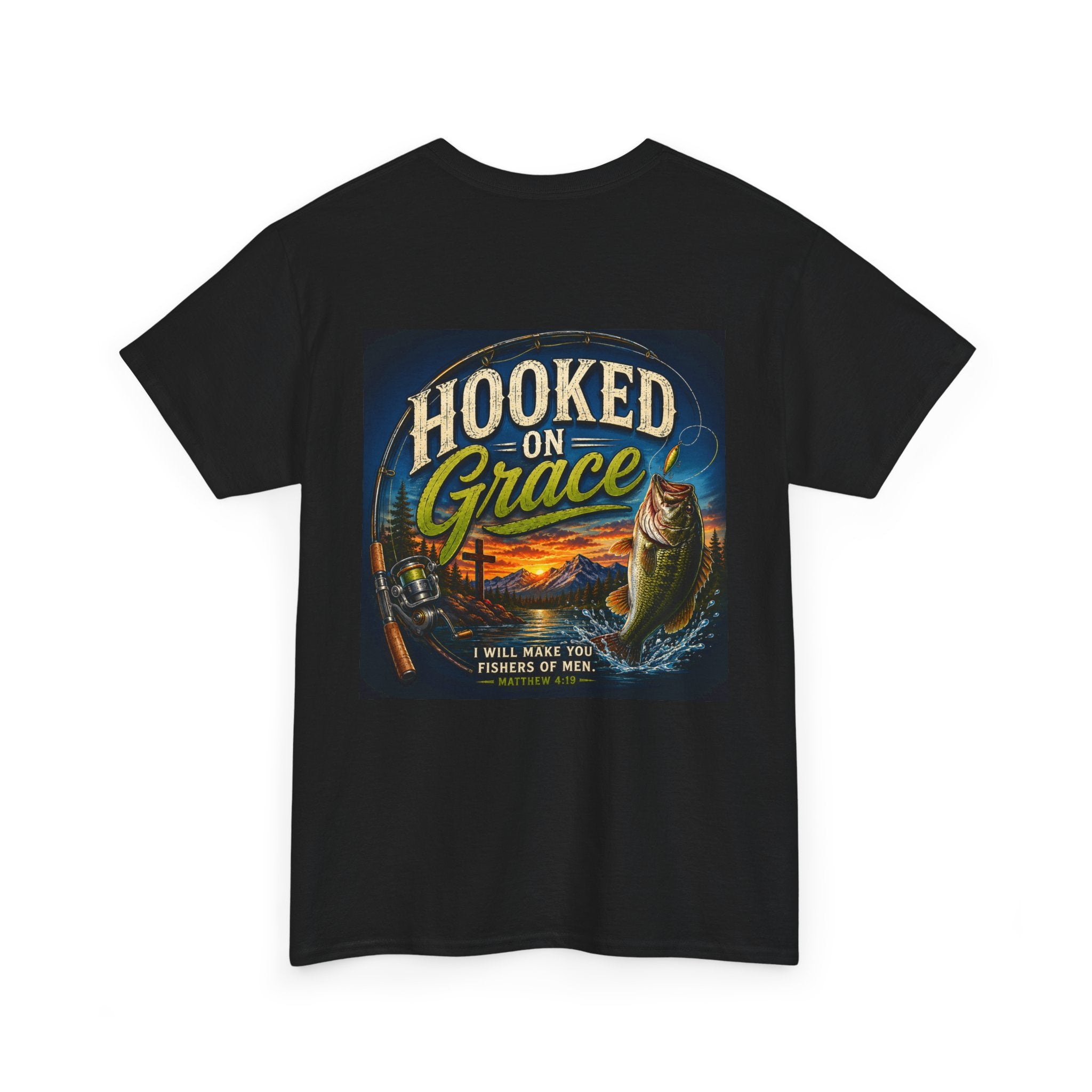 Hooked on Grace Christian Fishing T-Shirt | Faith Based Outdoor Unisex Heavy Cotton Tee