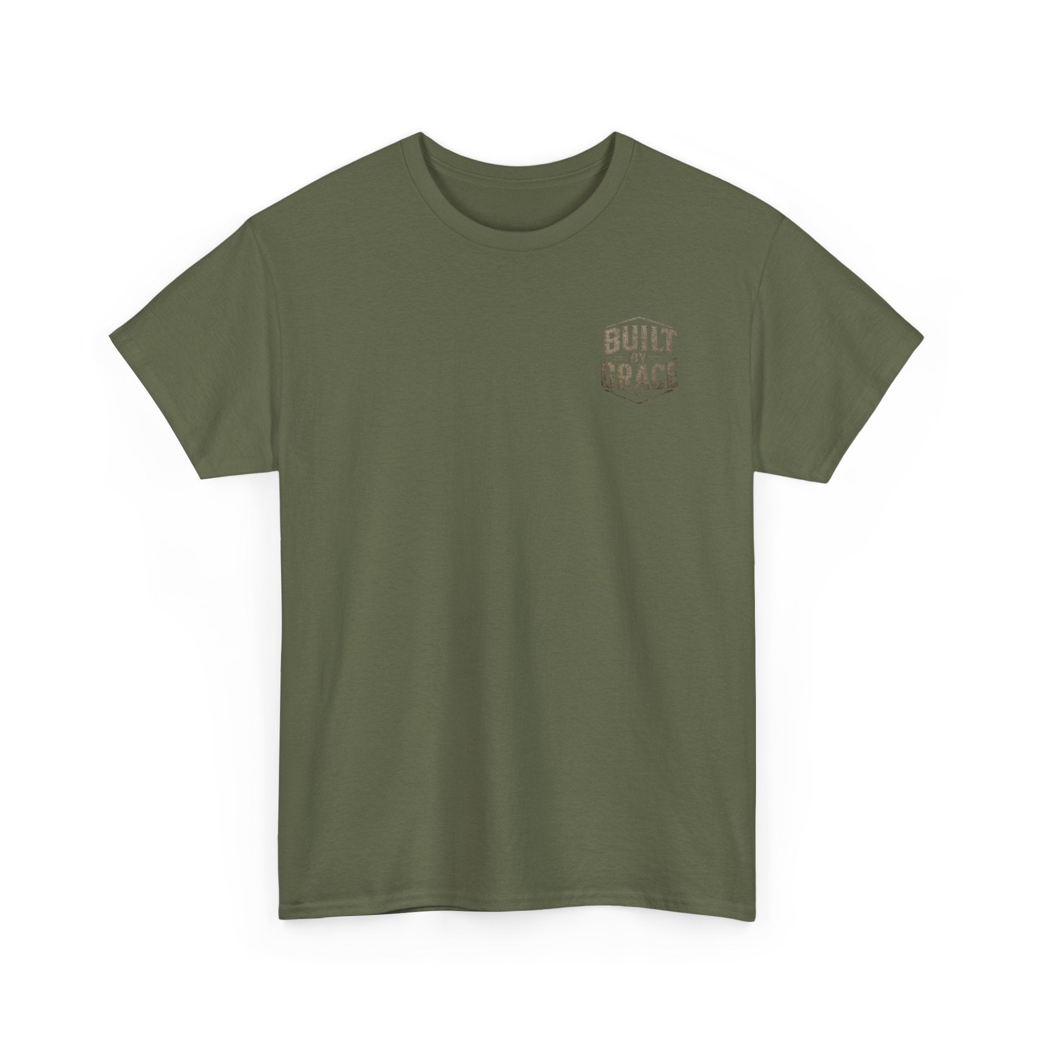 Built By Grace Christian T-Shirt | Rugged Faith-Based Graphic Tee | Inspirational Western Style Unisex Heavy Cotton Tee