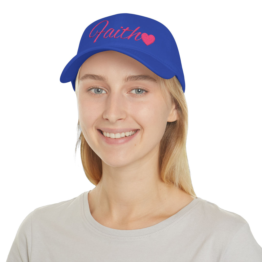 Faith Heart Embroidered Christian Cap – inspirational with Pink Script Design Low Profile Baseball Cap
