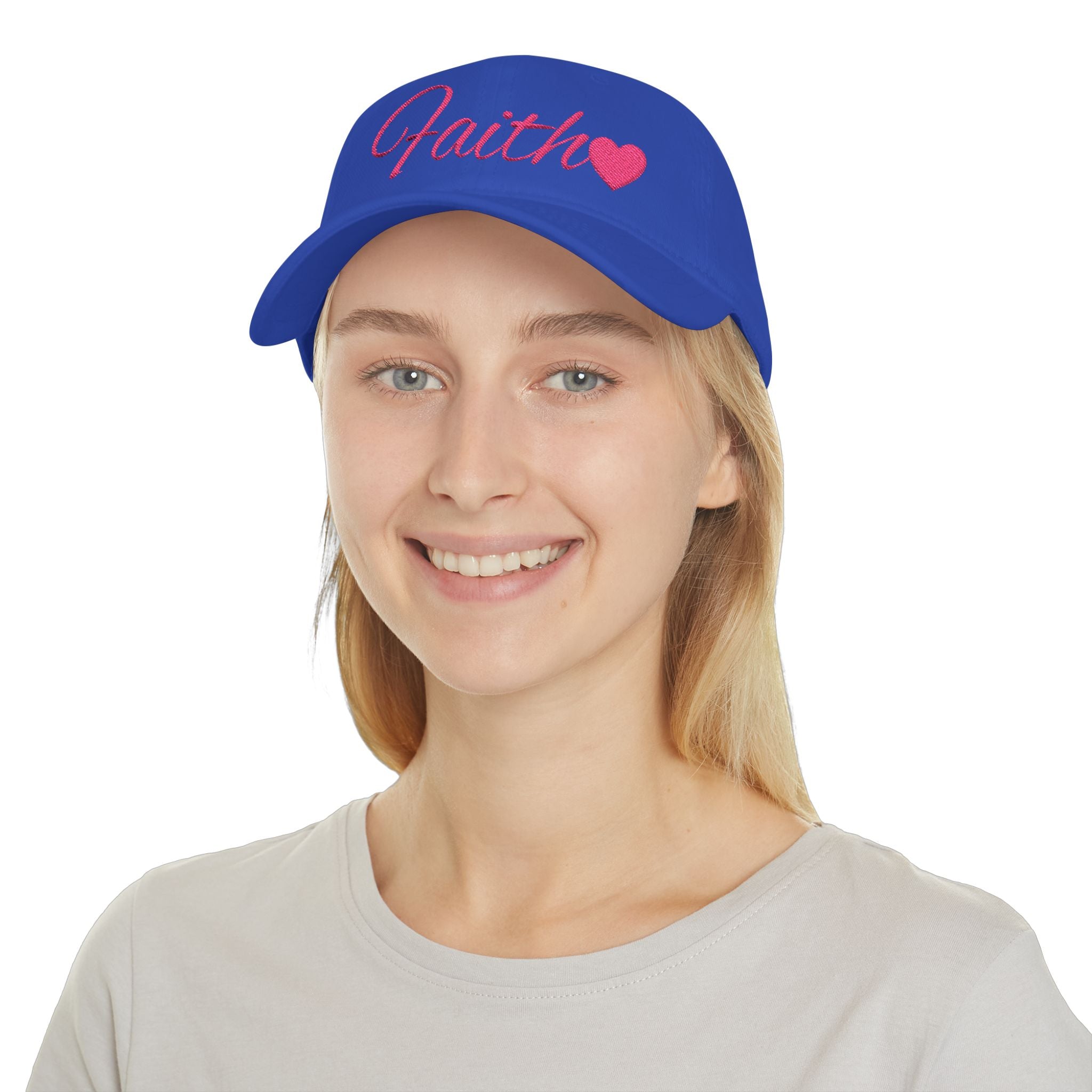Faith Heart Embroidered Christian Cap – inspirational with Pink Script Design Low Profile Baseball Cap