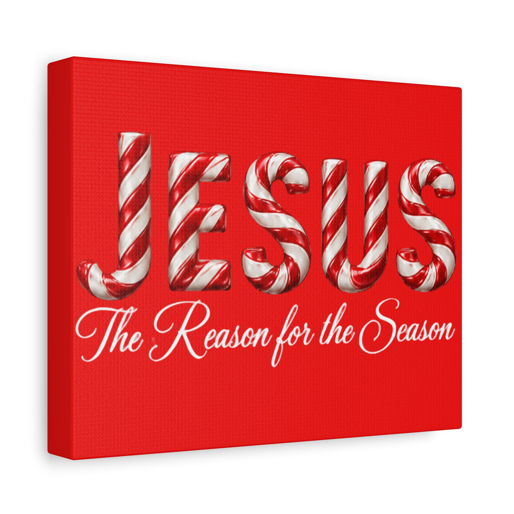 Jesus The Reason for the Season Christmas Wall Art – Candy Cane Christian Holiday Decor, Matte Canvas, Stretched, 1.25"