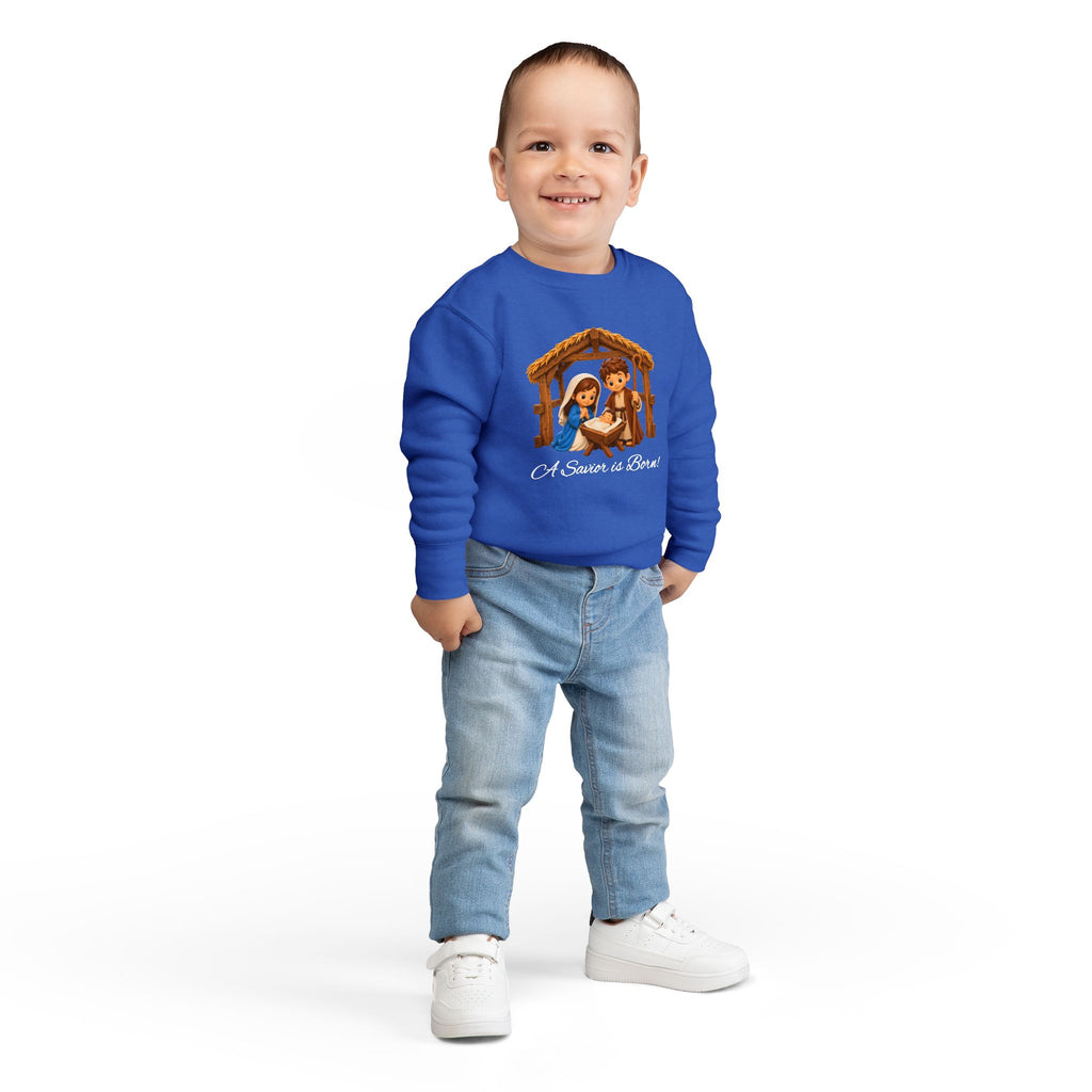 A Savior Is Born Kids Christmas – Nativity Christian Shirt Toddler Sweatshirt
