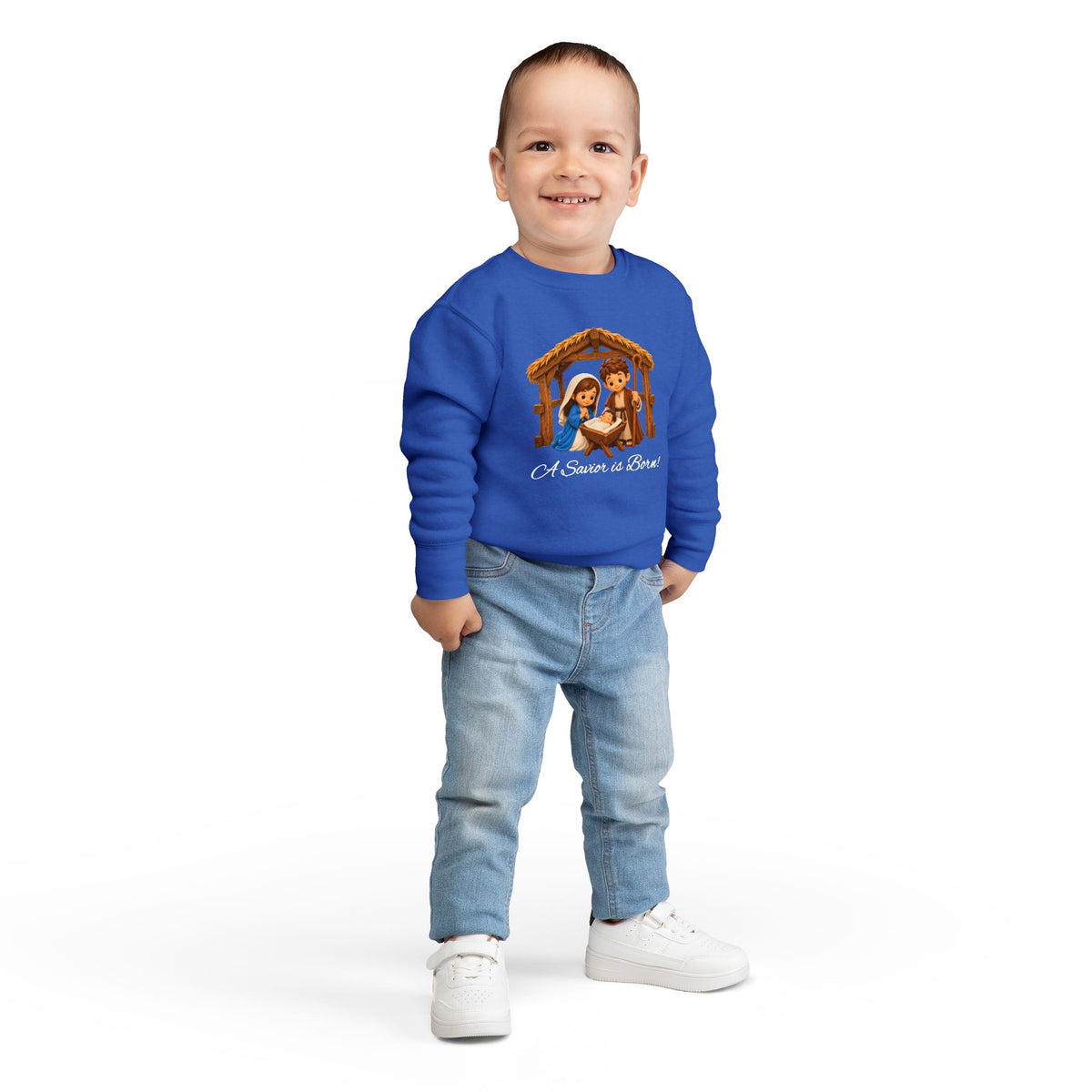 A Savior Is Born Kids Christmas – Nativity Christian Shirt Toddler Sweatshirt