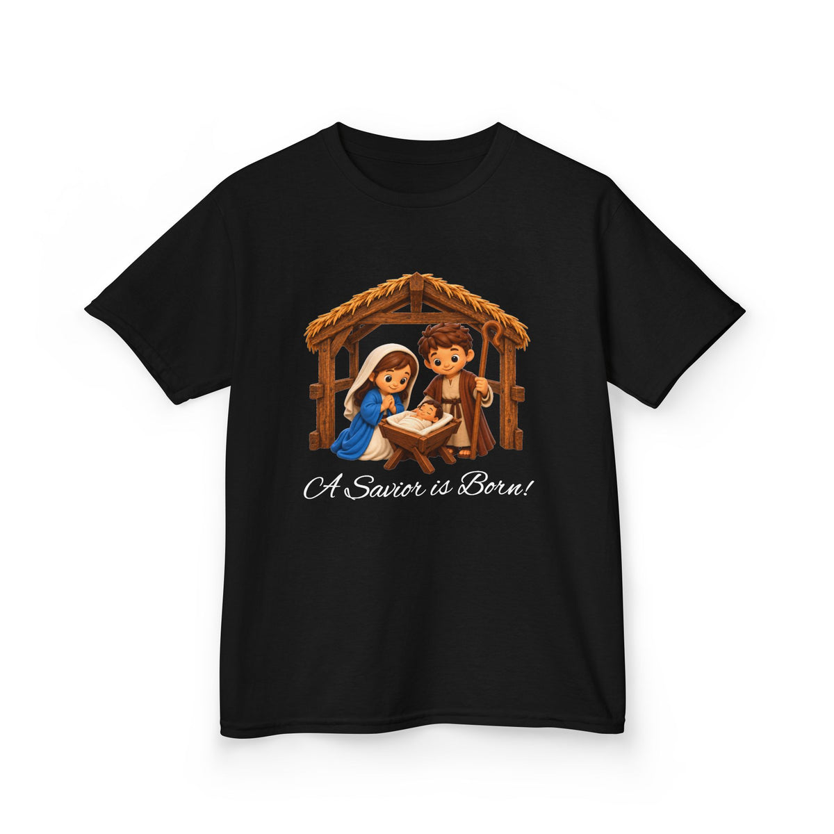 A Savior Is Born Kids Christmas T-Shirt – Nativity Christian Kids Heavy Cotton™ Tee