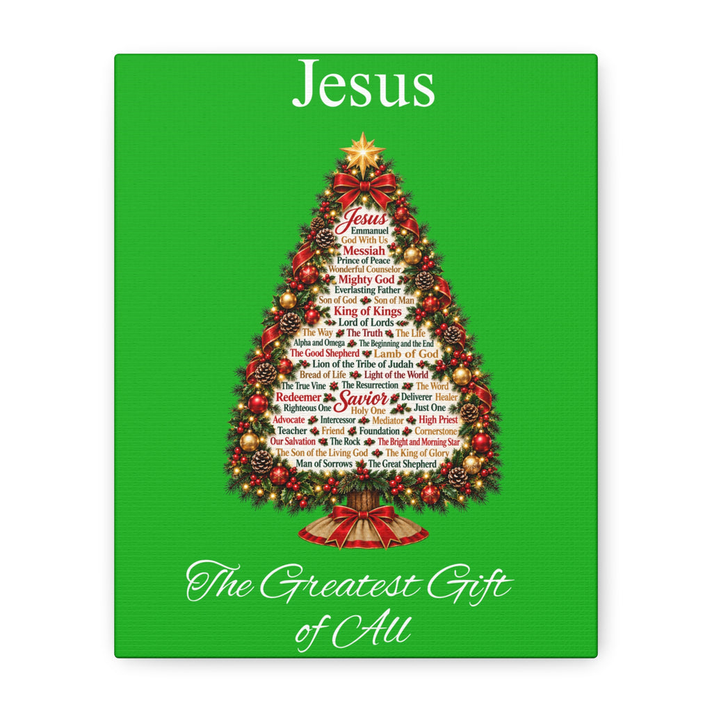 Jesus – The Greatest Gift of All | Christian Christmas Tree Wall Art, Matte Canvas, Stretched, 1.25"