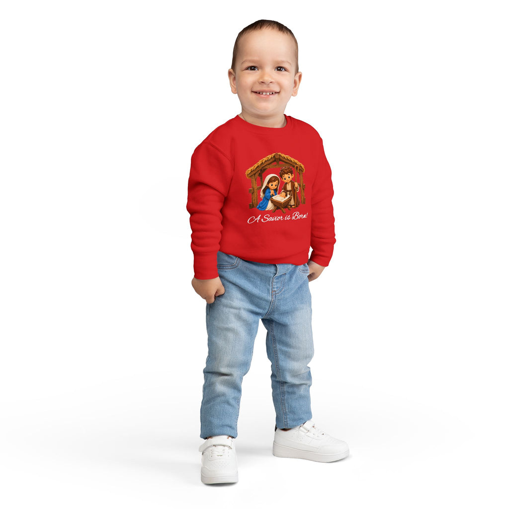 A Savior Is Born Kids Christmas – Nativity Christian Shirt Toddler Sweatshirt