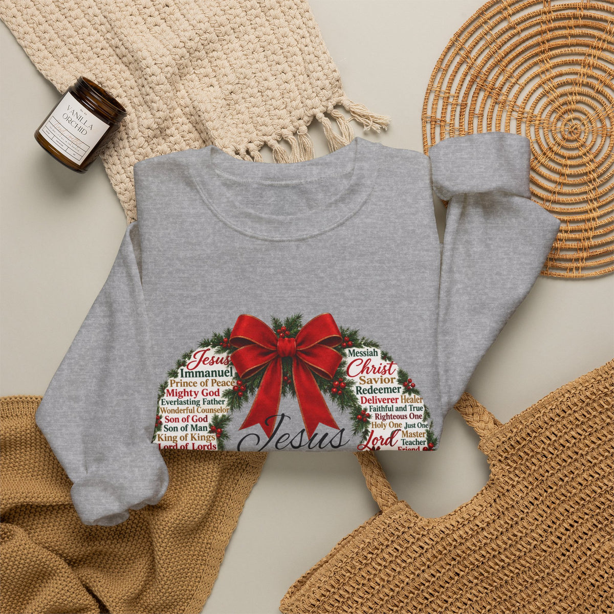 Names of Jesus Christmas Wreath Christian Heavy Blend™ Crewneck Sweatshirt
