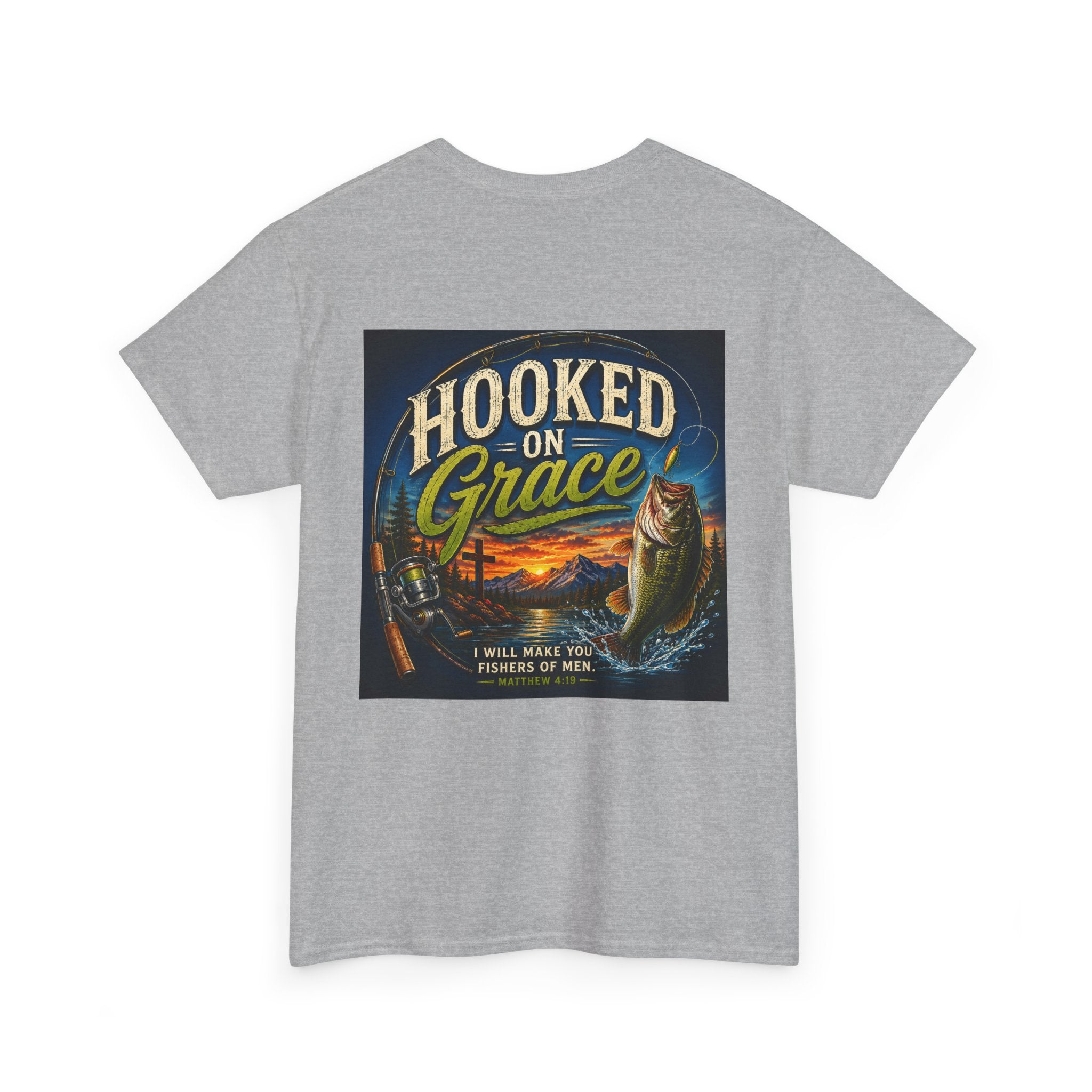 Hooked on Grace Christian Fishing T-Shirt | Faith Based Outdoor Unisex Heavy Cotton Tee