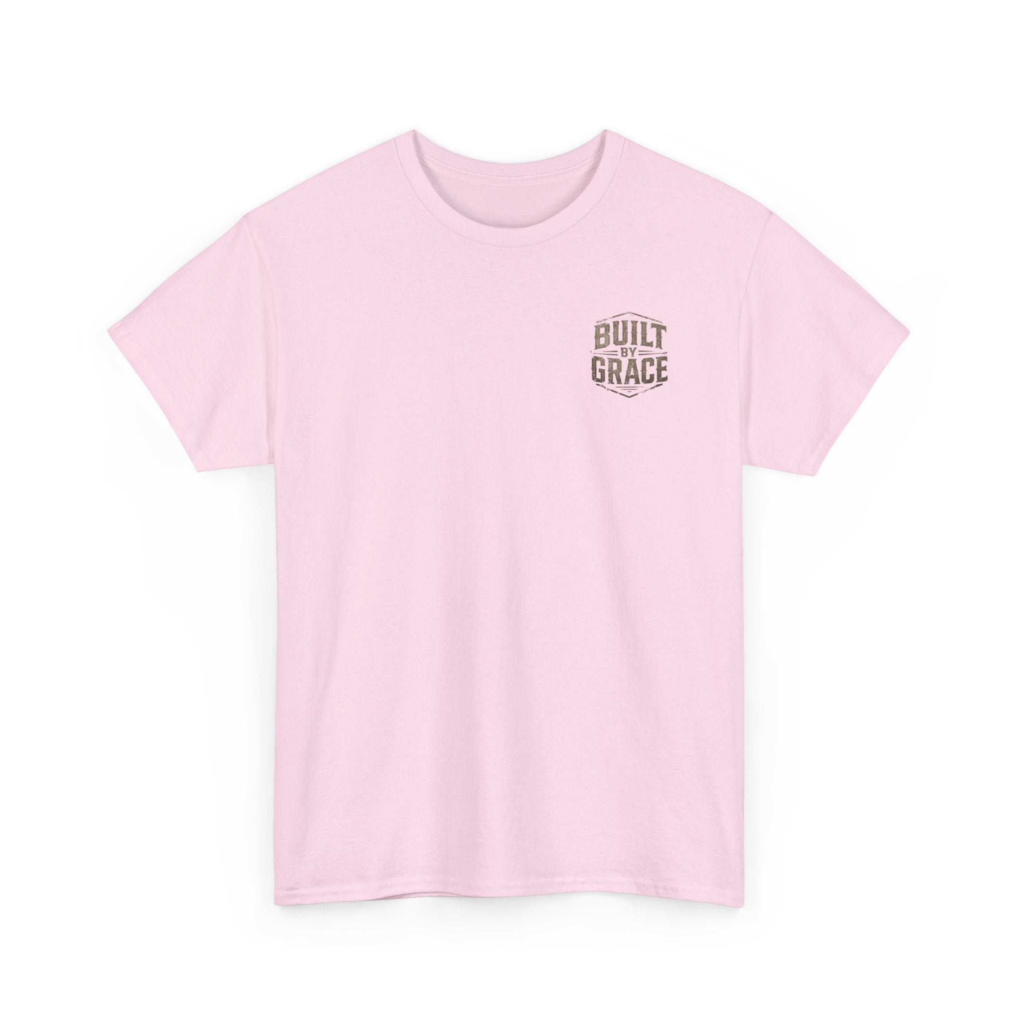 Built By Grace Christian T-Shirt | Rugged Faith-Based Graphic Tee | Inspirational Western Style Unisex Heavy Cotton Tee