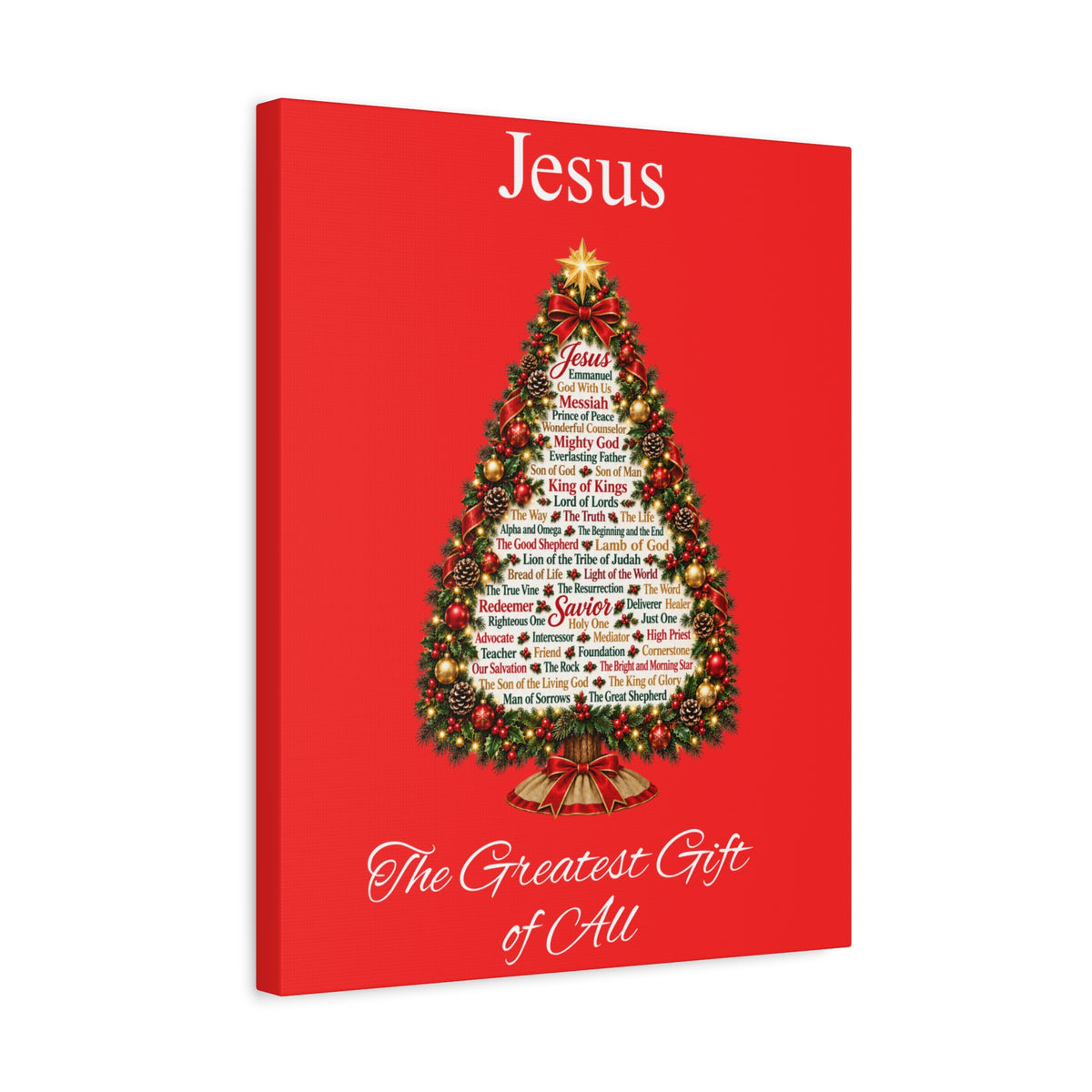Jesus – The Greatest Gift of All | Christian Christmas Tree Wall Art, Matte Canvas, Stretched, 1.25"