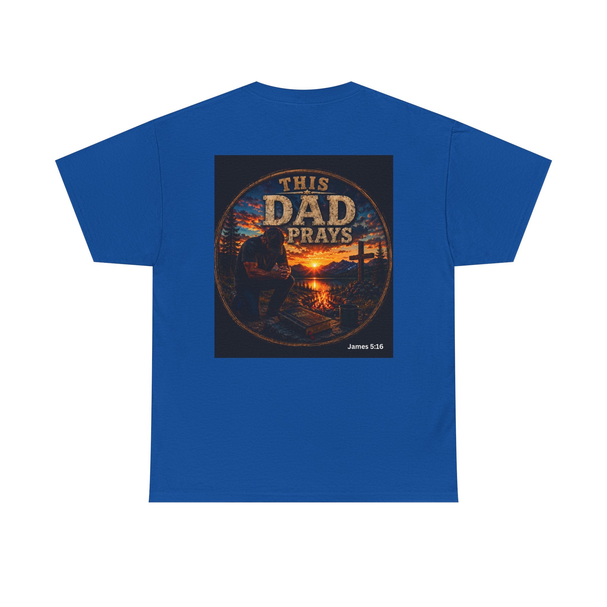 This Dad Prays Christian Outdoors T-Shirt – Faith, Family & Wilderness Sunset TeeUnisex Heavy Cotton Tee