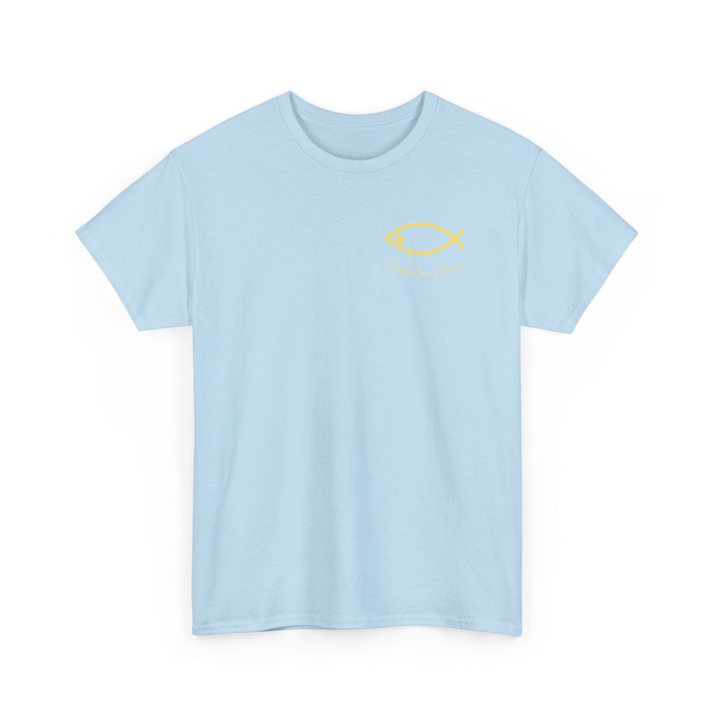 Hooked on Grace Christian Fishing Shirt | Faith-Based Outdoor Tee | Inspirational Fisherman Graphic T-Shirt Unisex Heavy Cotton Tee