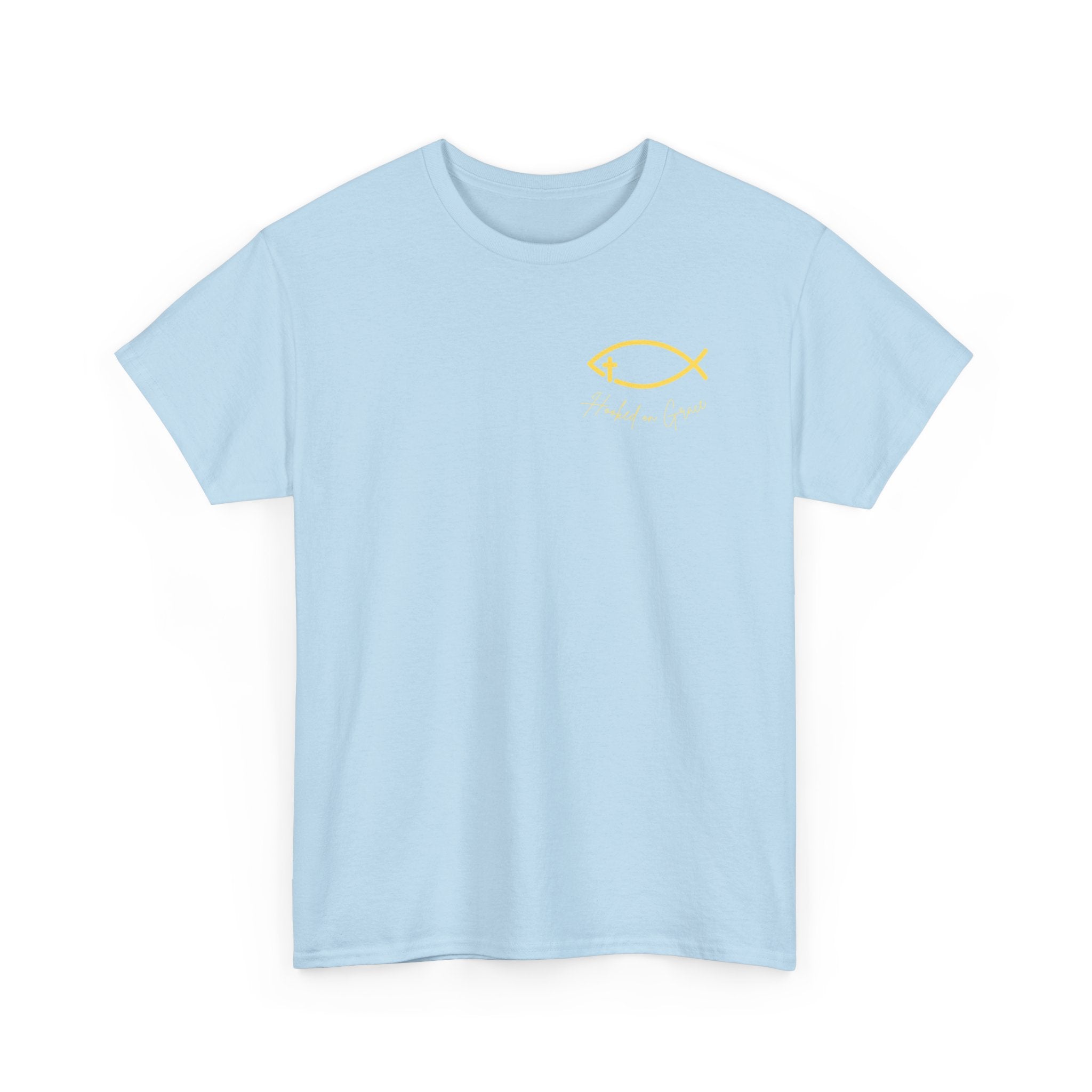 Hooked on Grace Christian Fishing Shirt | Faith-Based Outdoor Tee | Inspirational Fisherman Graphic T-Shirt Unisex Heavy Cotton Tee