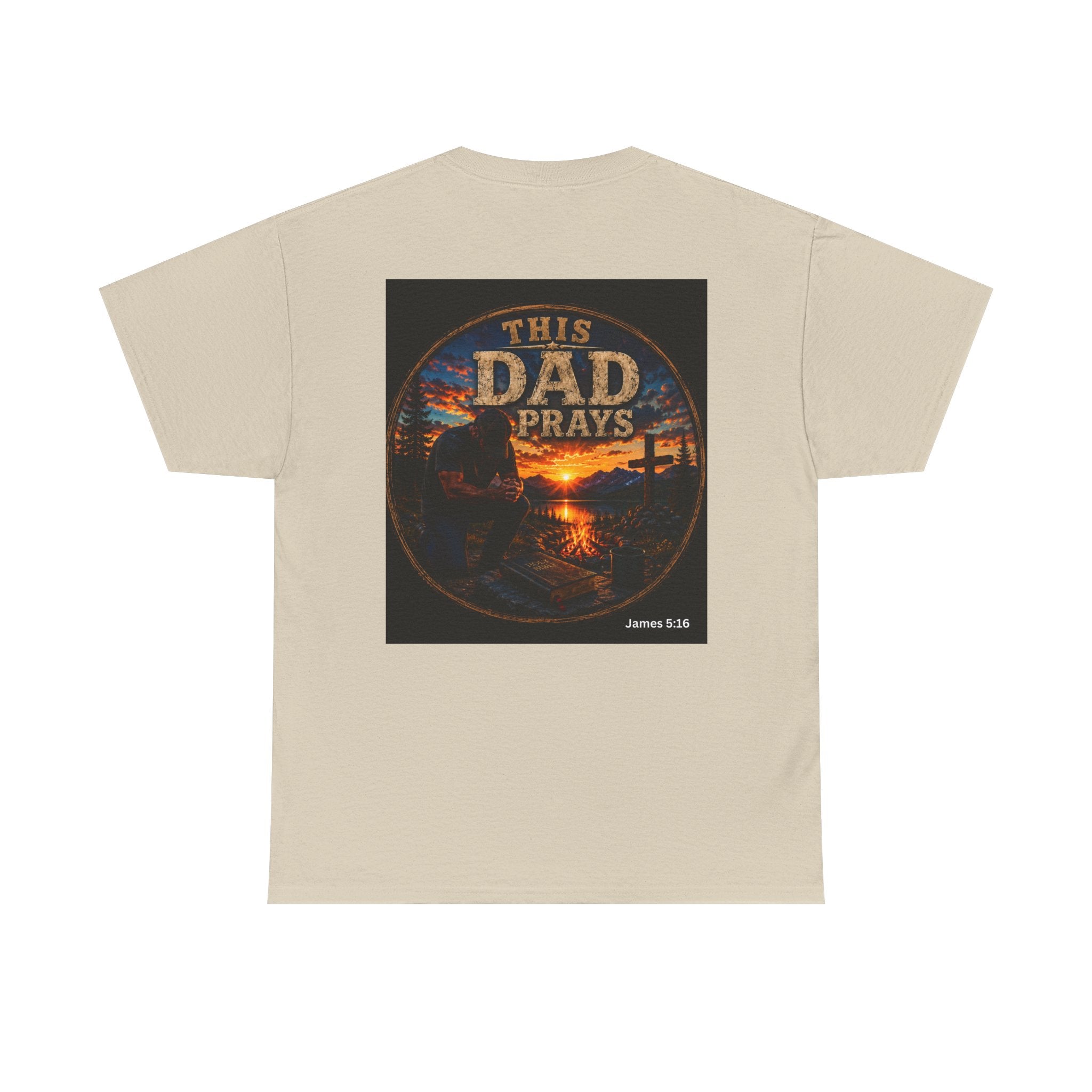 This Dad Prays Christian Outdoors T-Shirt – Faith, Family & Wilderness Sunset TeeUnisex Heavy Cotton Tee