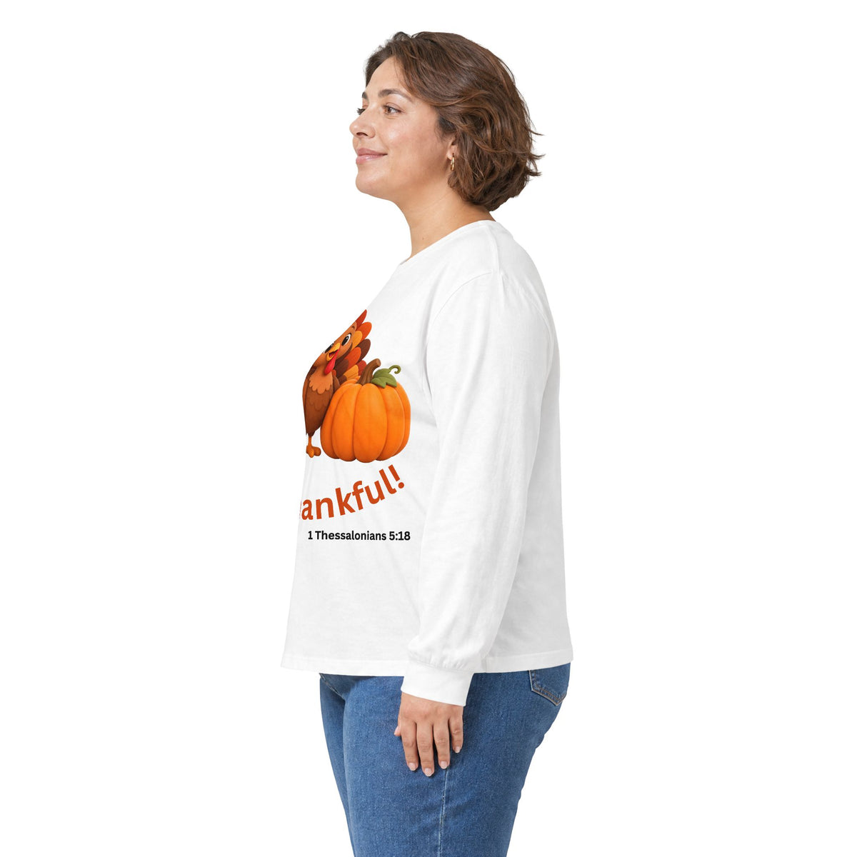 Be Thankful Thanksgiving Turkey & Pumpkin Christian Unisex Ultra Cotton Long Sleeve Tee