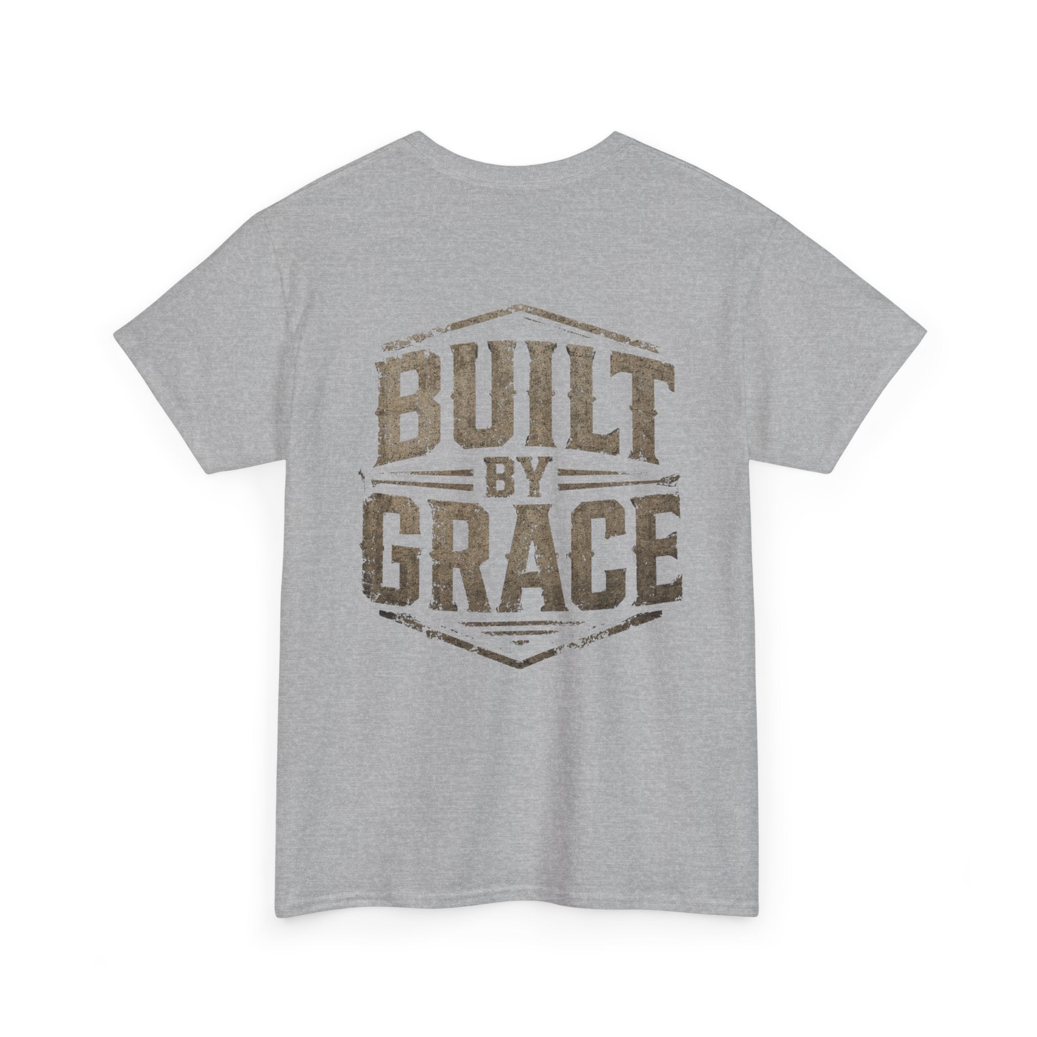 Built By Grace Christian T-Shirt | Rugged Faith-Based Graphic Tee | Inspirational Western Style Unisex Heavy Cotton Tee