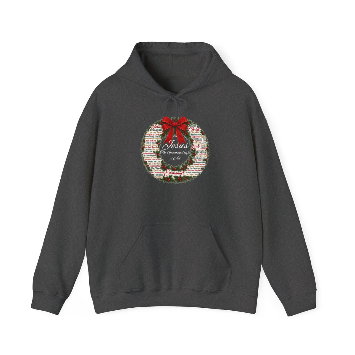 Names of Jesus Christmas Wreath Christian Heavy Blend™ Hooded Sweatshirt