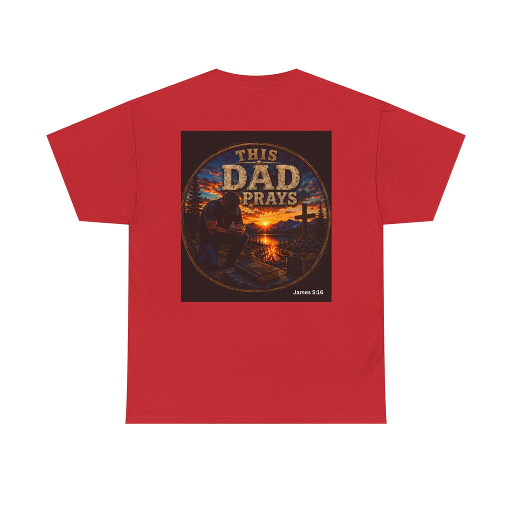 This Dad Prays Christian Outdoors T-Shirt – Faith, Family & Wilderness Sunset TeeUnisex Heavy Cotton Tee