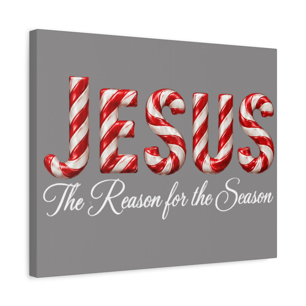 Jesus The Reason for the Season Christmas Wall Art – Candy Cane Christian Holiday Decor Matte Canvas, Stretched, 1.25"