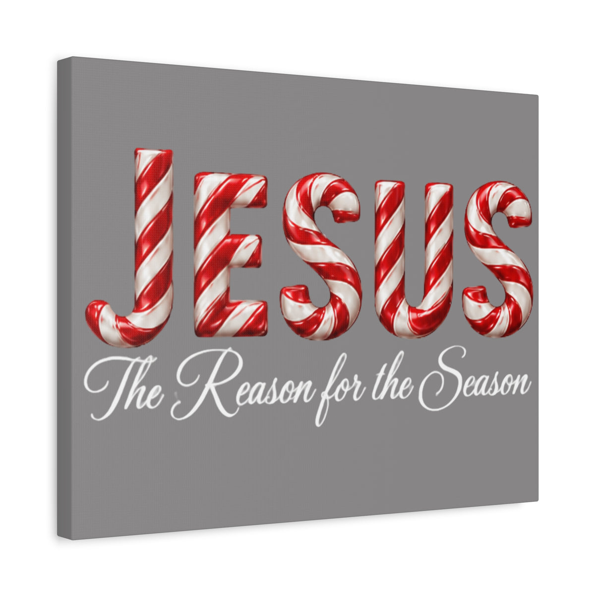 Jesus The Reason for the Season Christmas Wall Art – Candy Cane Christian Holiday Decor Matte Canvas, Stretched, 1.25"