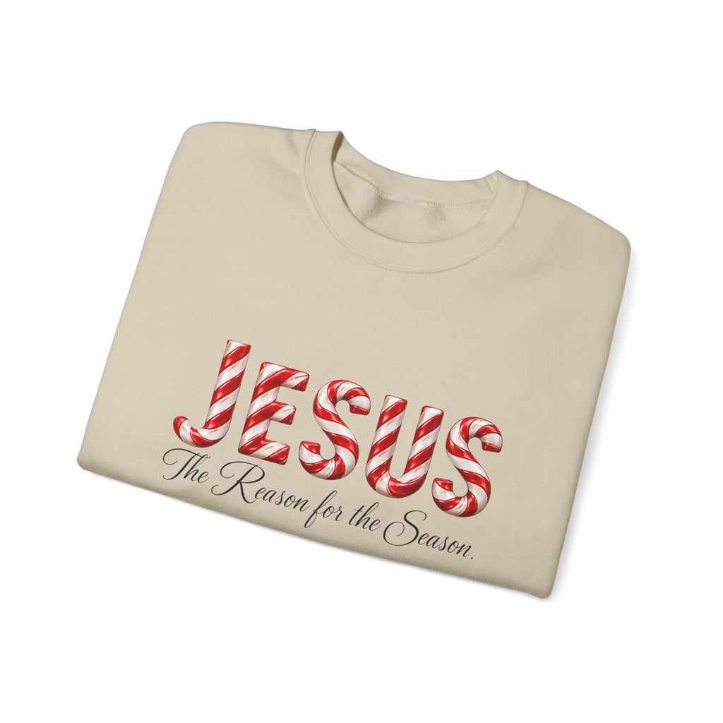 Jesus Is the Reason for the Season – Candy Cane Christmas Sweatshirt-Unisex Heavy Blend™ Crewneck Sweatshirt
