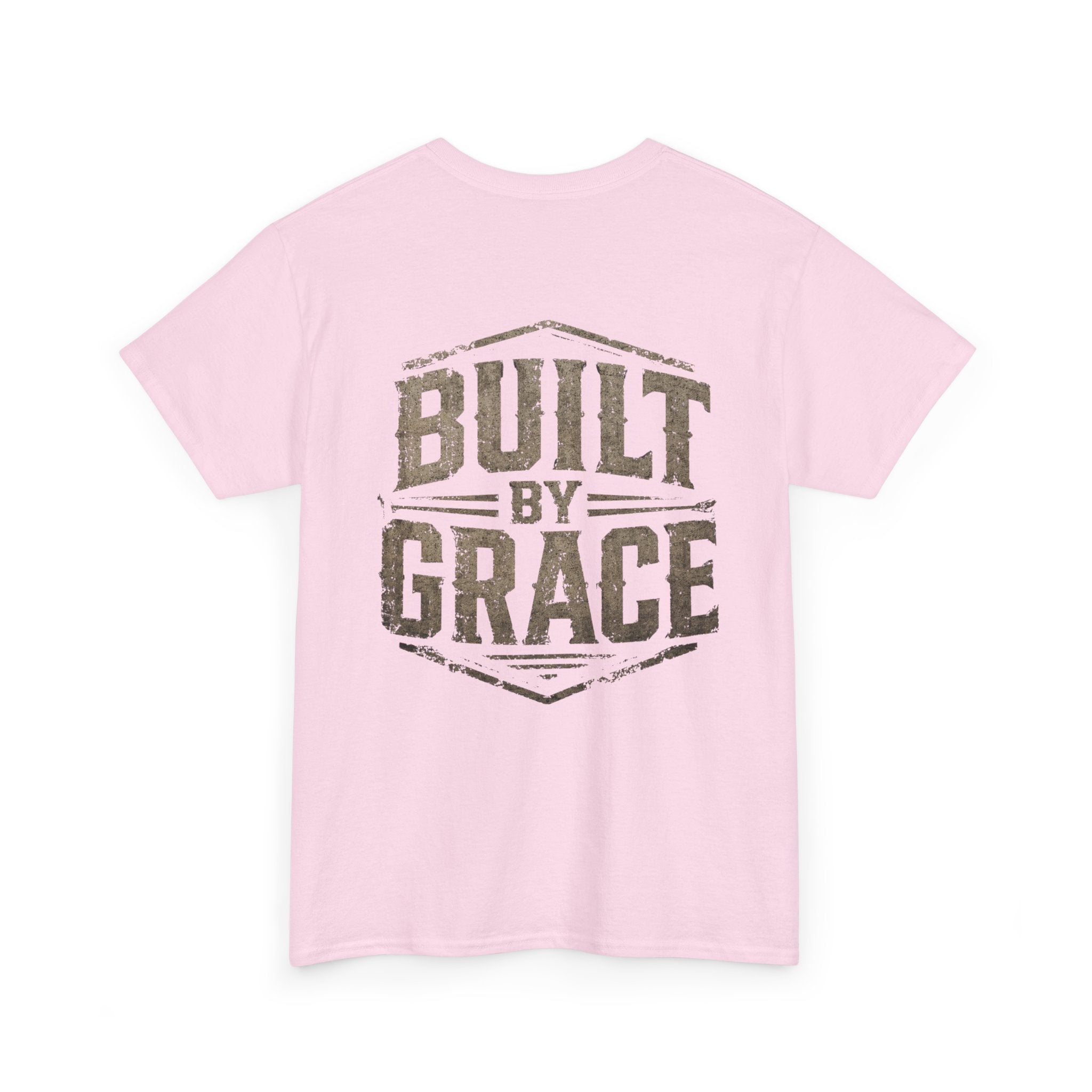 Built By Grace Christian T-Shirt | Rugged Faith-Based Graphic Tee | Inspirational Western Style Unisex Heavy Cotton Tee