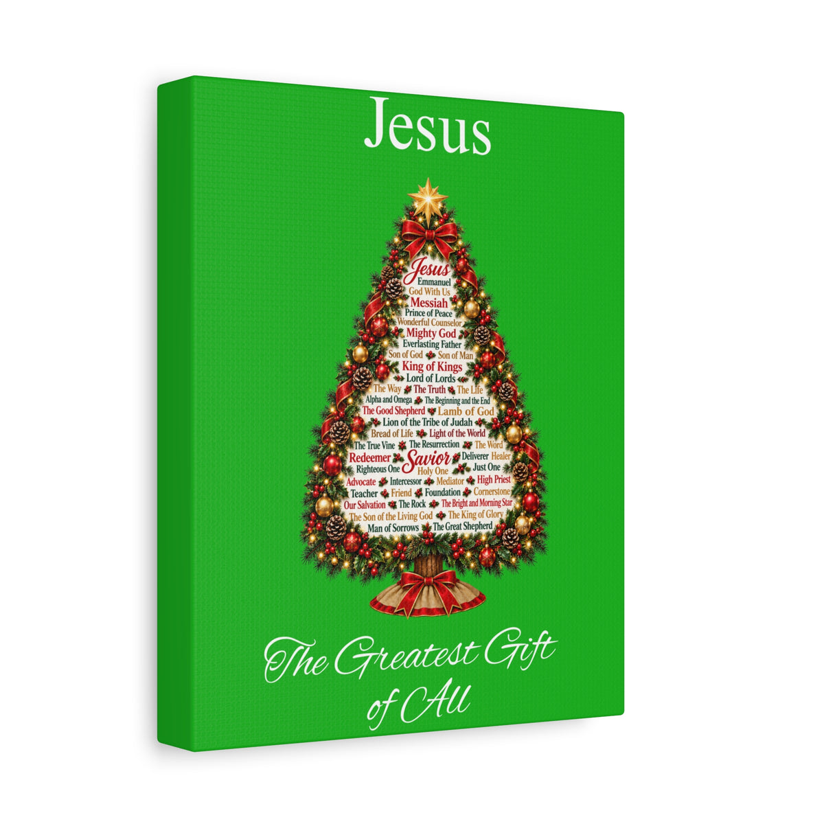 Jesus – The Greatest Gift of All | Christian Christmas Tree Wall Art, Matte Canvas, Stretched, 1.25"