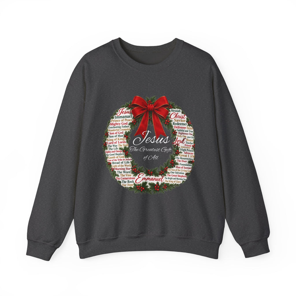 Names of Jesus Christmas Wreath Christian Heavy Blend™ Crewneck Sweatshirt