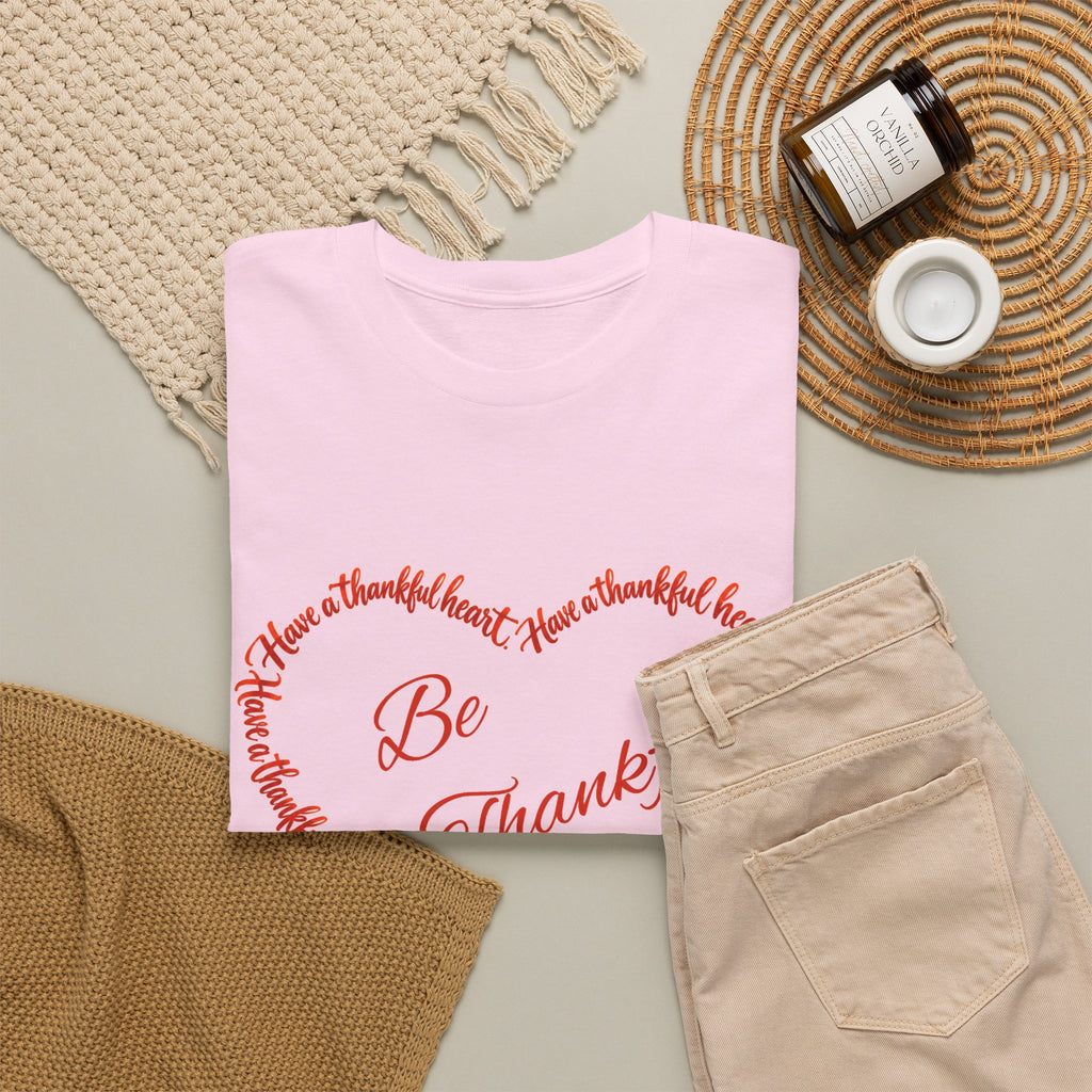 Be Thankful Heart T-Shirt – Inspirational Christian Gratitude Shirt – 1 Thessalonians 5:18-Unisex Heavy Cotton Tee