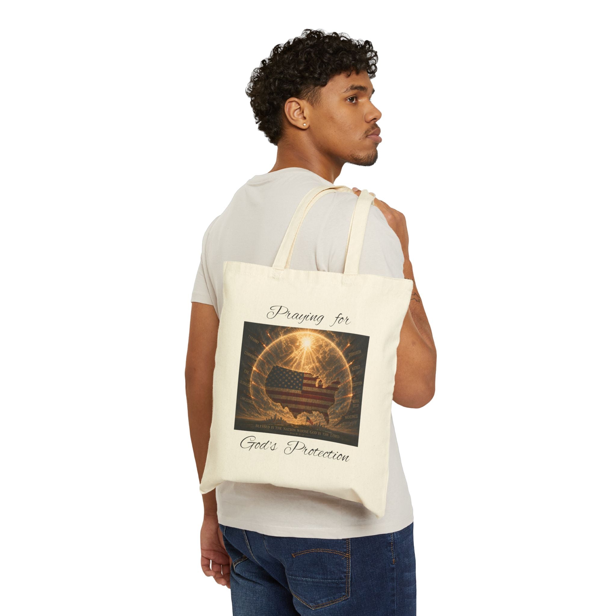 Praying for God’s Protection Patriotic Christian Cotton Tote Bag