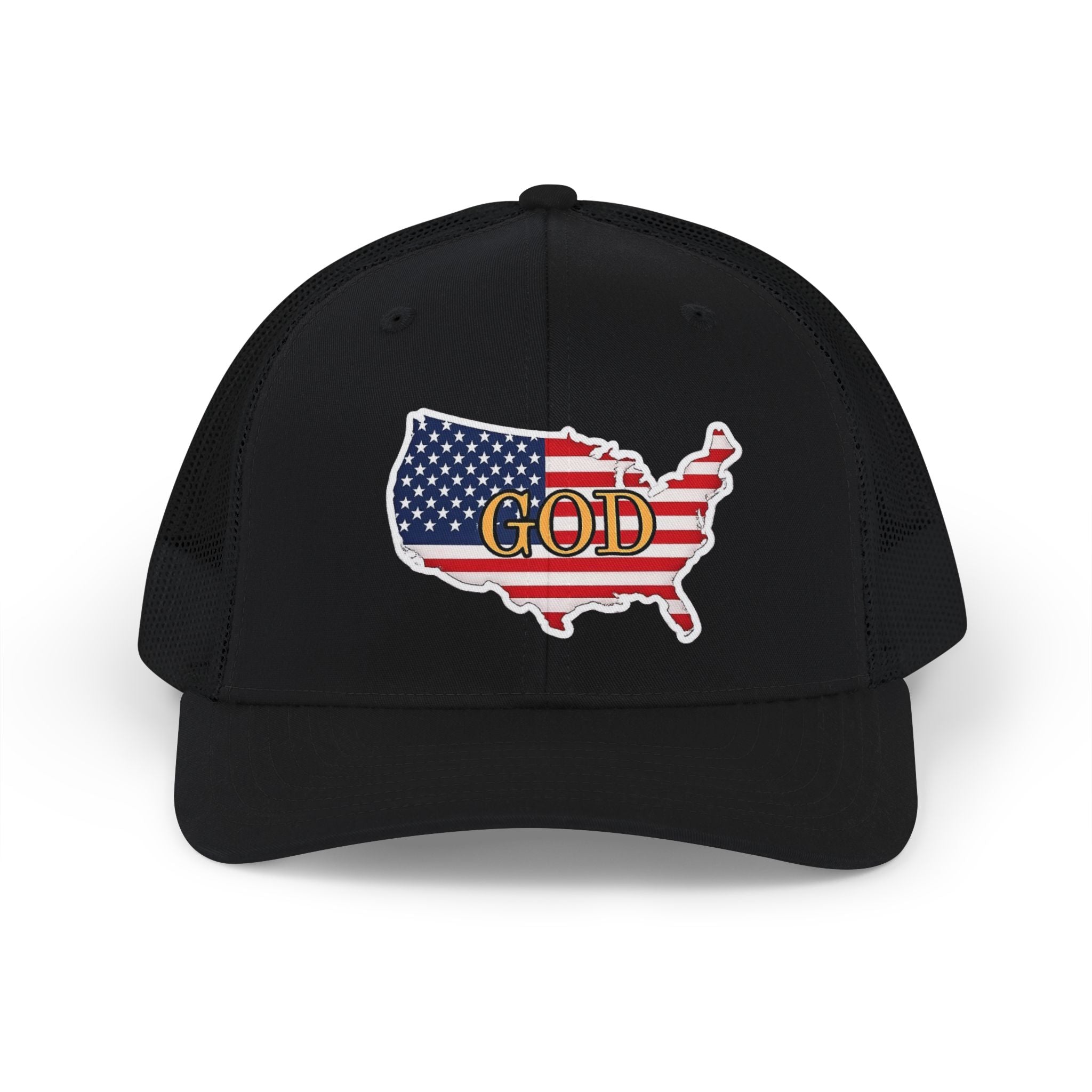 Faith Over Nation “G.O.D.” USA Flag Hat – Psalm 33:12 Christian Trucker Cap