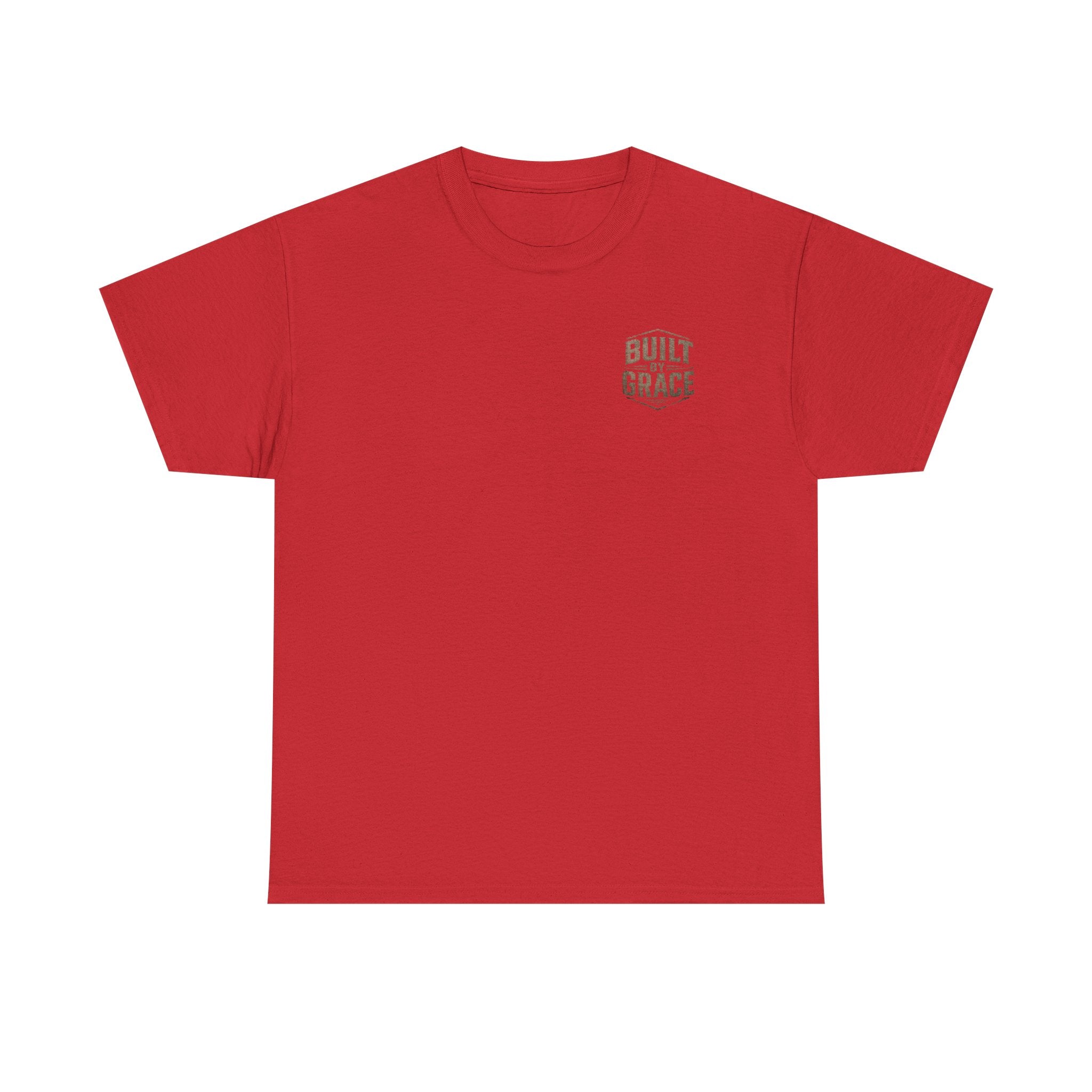 Built By Grace Christian T-Shirt | Rugged Faith-Based Graphic Tee | Inspirational Western Style Unisex Heavy Cotton Tee
