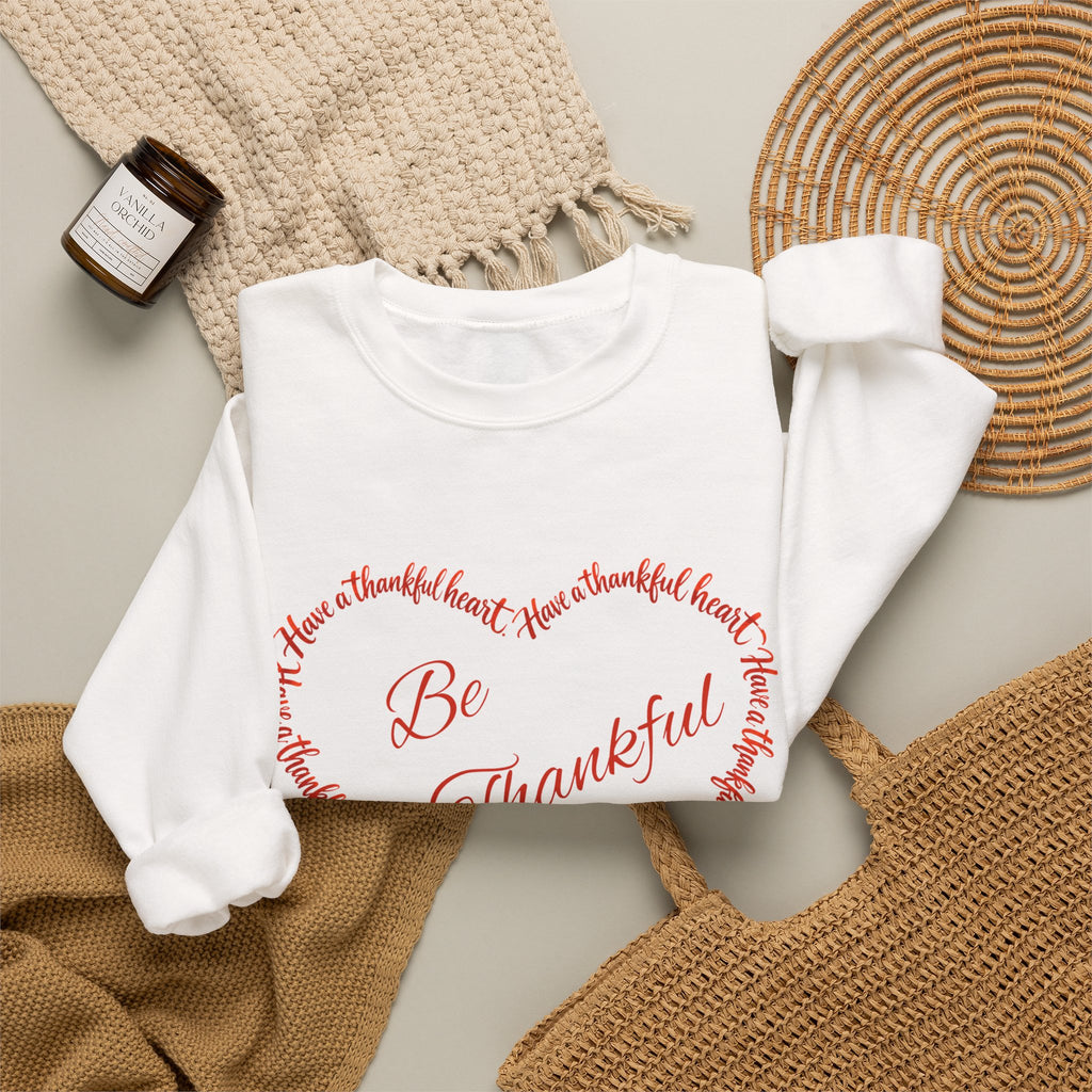 Be Thankful – Christian Thanksgiving Sweatshirt | 1 Thessalonians 5:18 | Faith-Inspired Heart Design-Unisex Heavy Blend™ Crewneck Sweatshirt