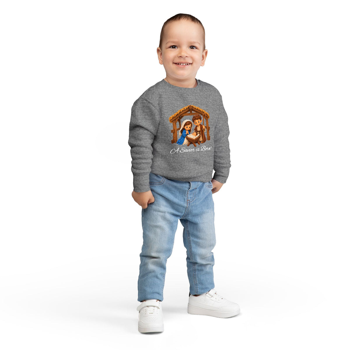 A Savior Is Born Kids Christmas – Nativity Christian Shirt Toddler Sweatshirt