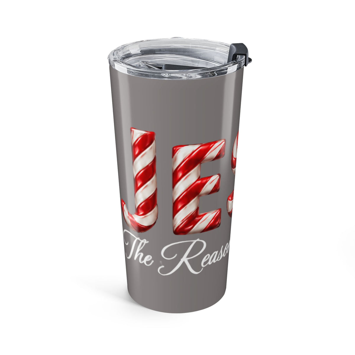 Jesus Is the Reason for the Season Christmas Tumbler Gray– Candy Cane Design Tumbler 20oz