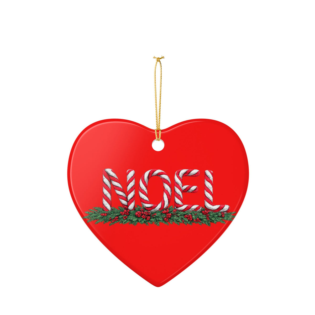 Candy Cane Noel Ceramic Decoration Ornament, (1pc)
