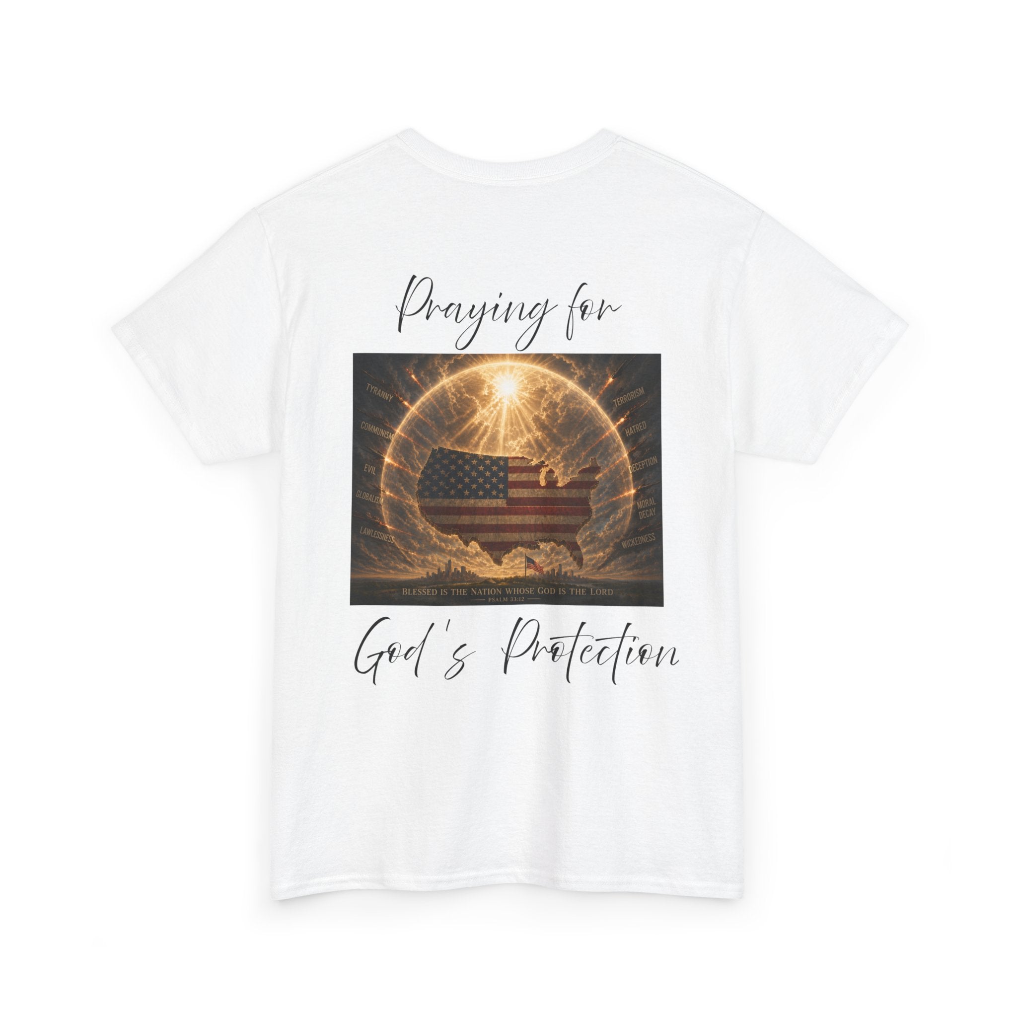 Praying for God’s Protection – Faith-Based American T-Shirt Unisex Heavy Cotton Tee