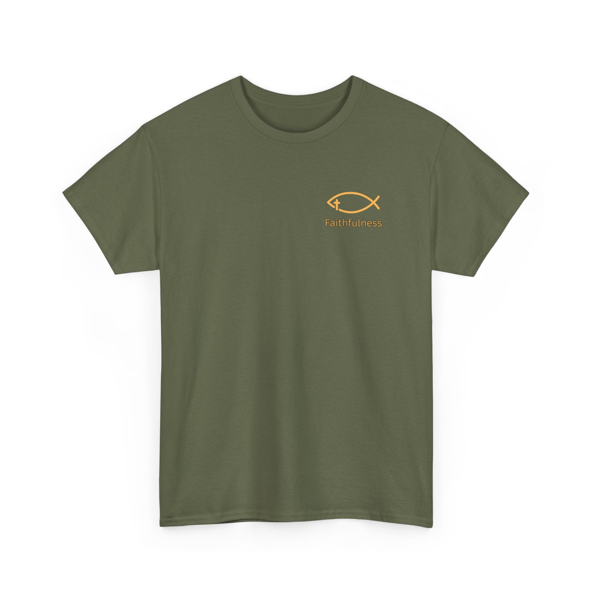 Faithful Father Christian T-Shirt | Strong Biblical Dad Tee with Cross & Mountain Design Unisex Heavy Cotton Tee