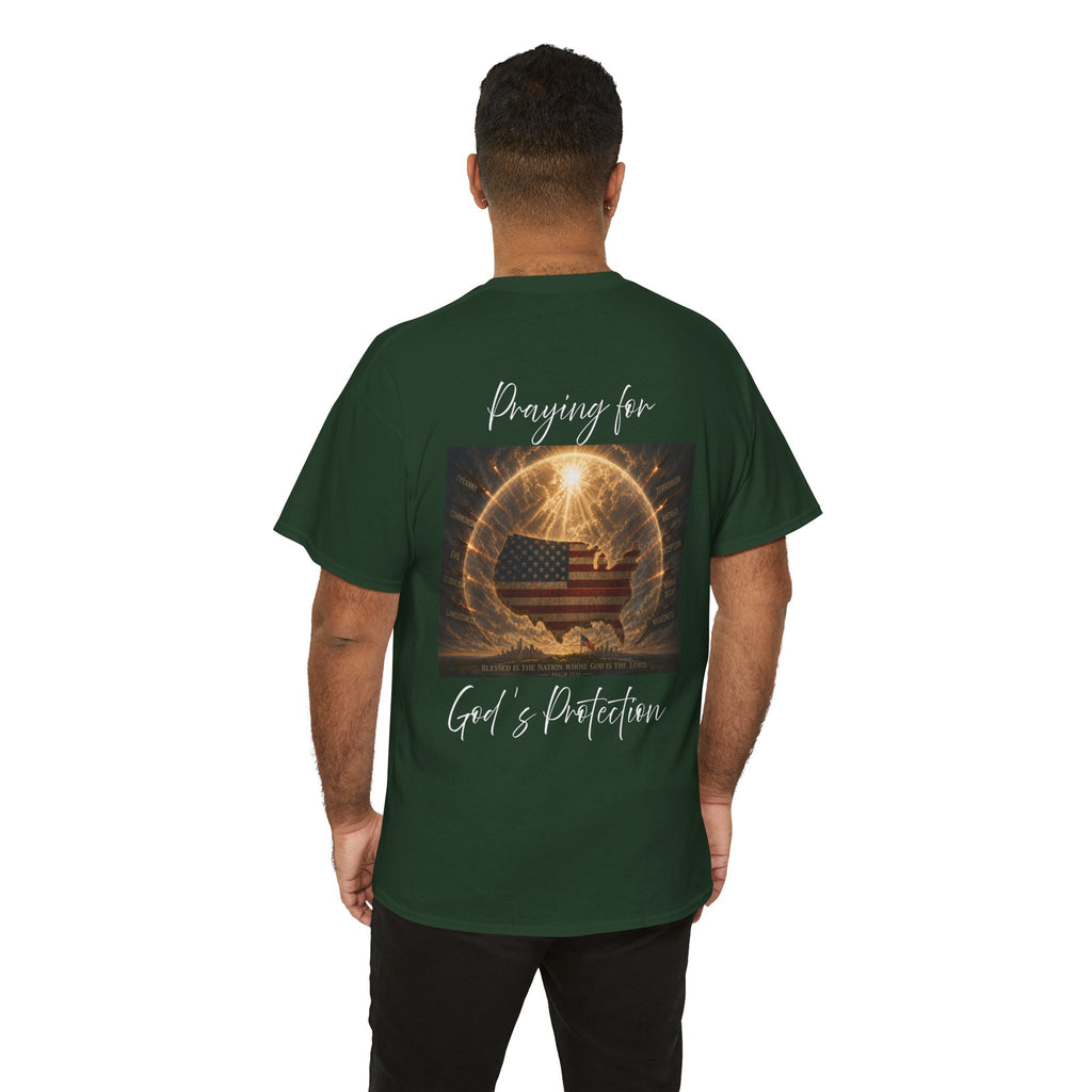 Praying for God’s Protection – Faith-Based American T-Shirt Unisex Heavy Cotton Tee