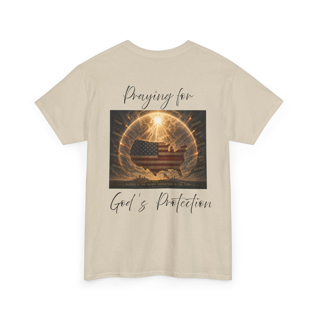 Praying for God’s Protection – Faith-Based American T-Shirt Unisex Heavy Cotton Tee