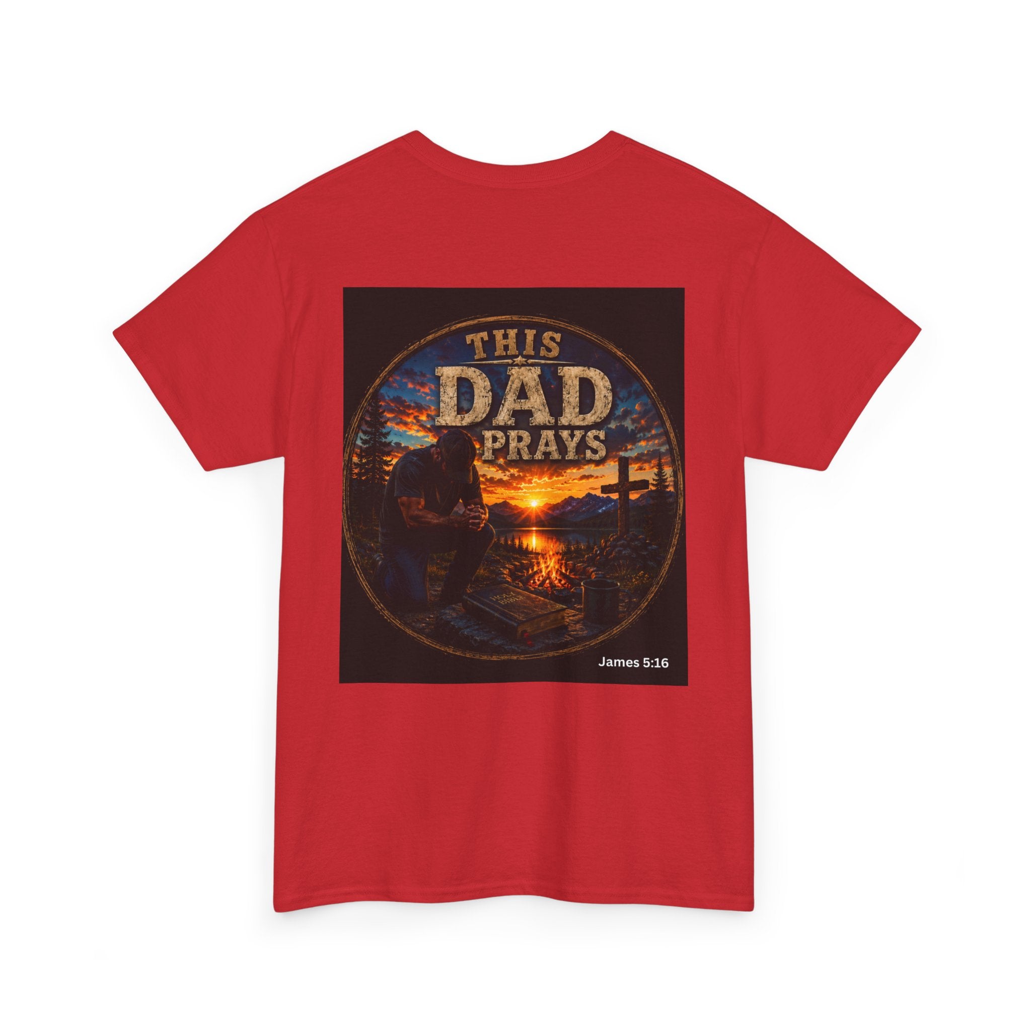 This Dad Prays Christian Outdoors T-Shirt – Faith, Family & Wilderness Sunset TeeUnisex Heavy Cotton Tee