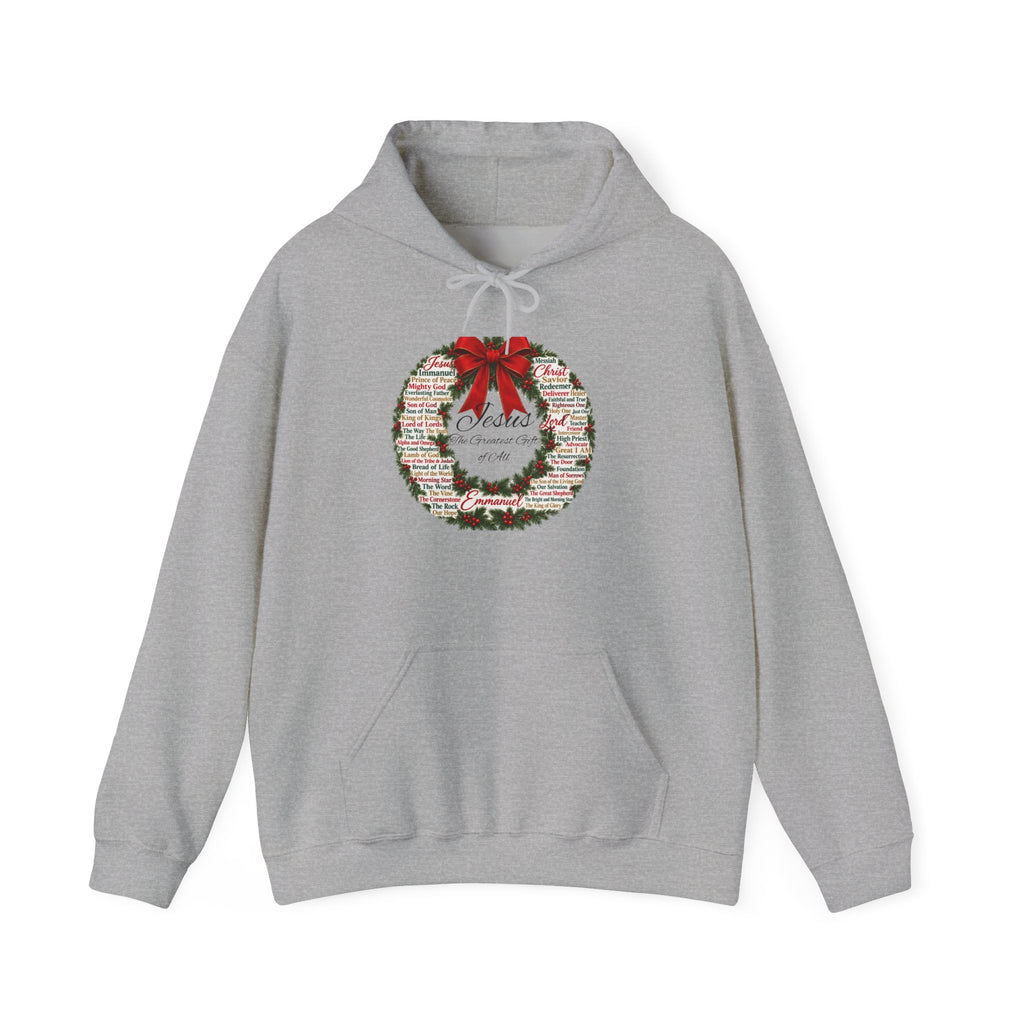 Names of Jesus Christmas Wreath Christian Heavy Blend™ Hooded Sweatshirt