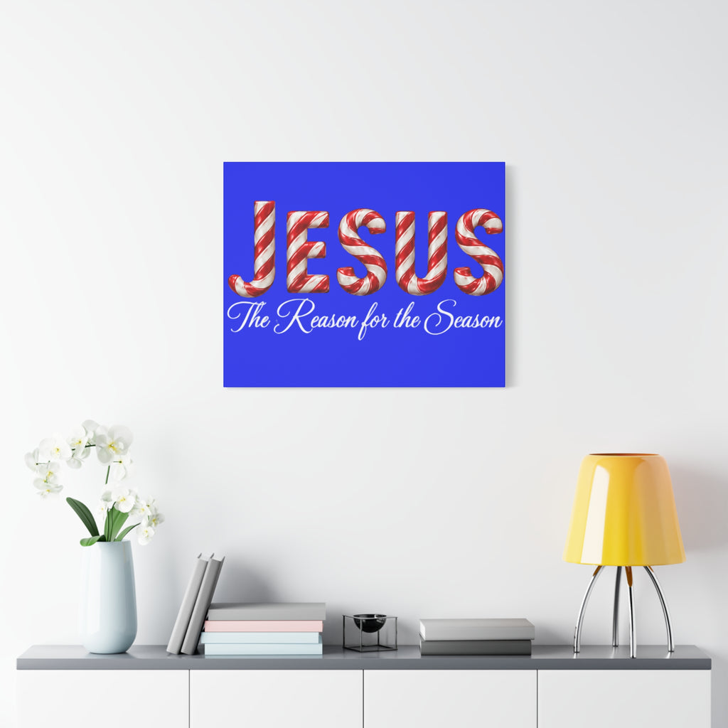 Jesus The Reason for the Season Christmas Wall Art – Candy Cane Christian Holiday Decor, Matte Canvas, Stretched, 1.25"