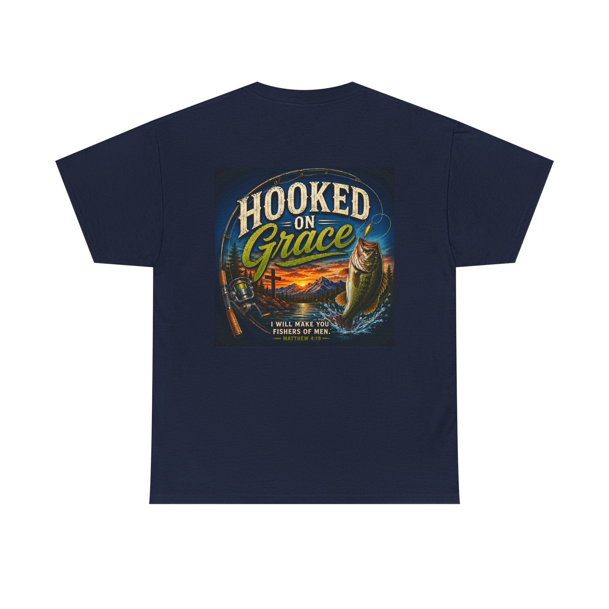 Hooked on Grace Christian Fishing T-Shirt | Faith Based Outdoor Unisex Heavy Cotton Tee