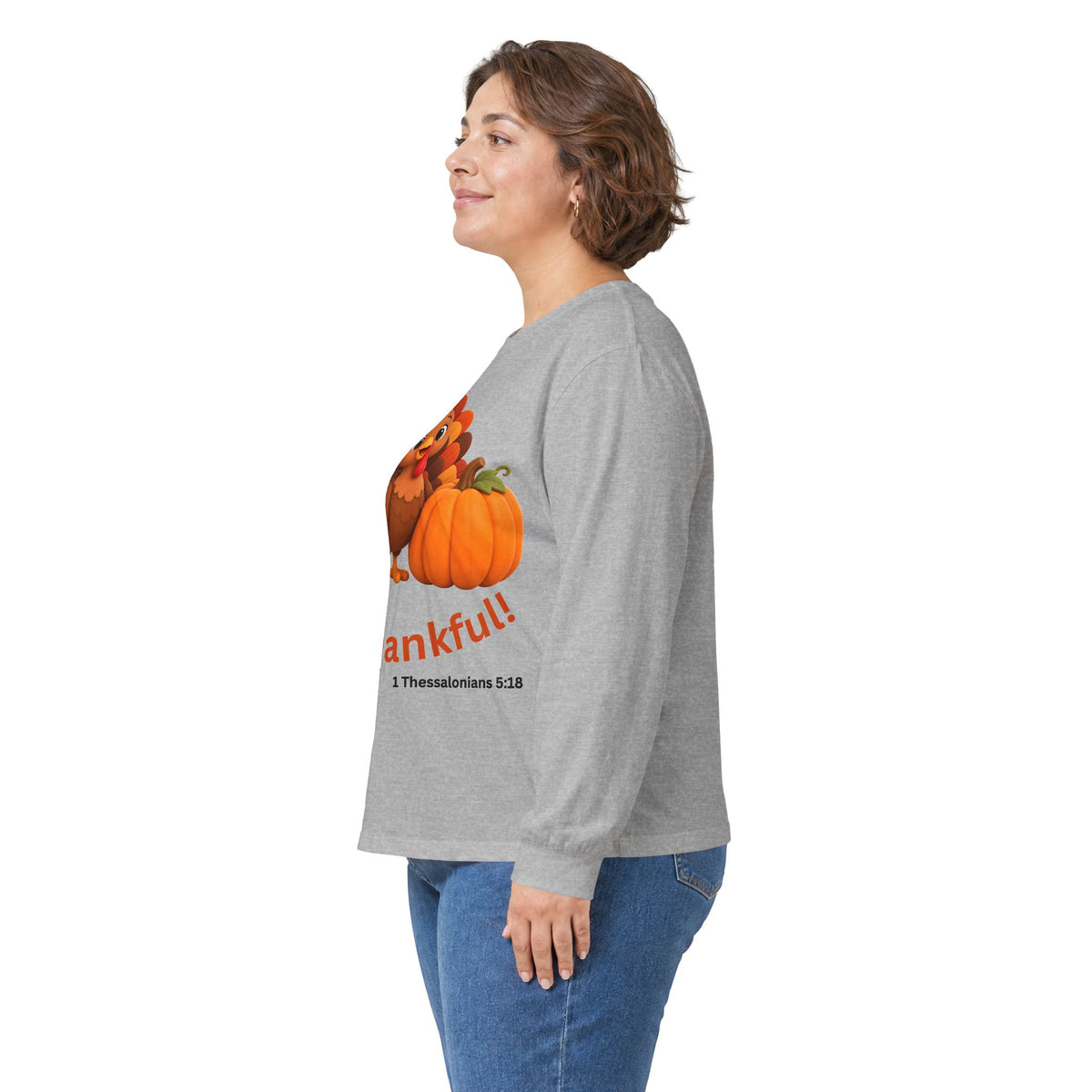 Be Thankful Thanksgiving Turkey & Pumpkin Christian Unisex Ultra Cotton Long Sleeve Tee